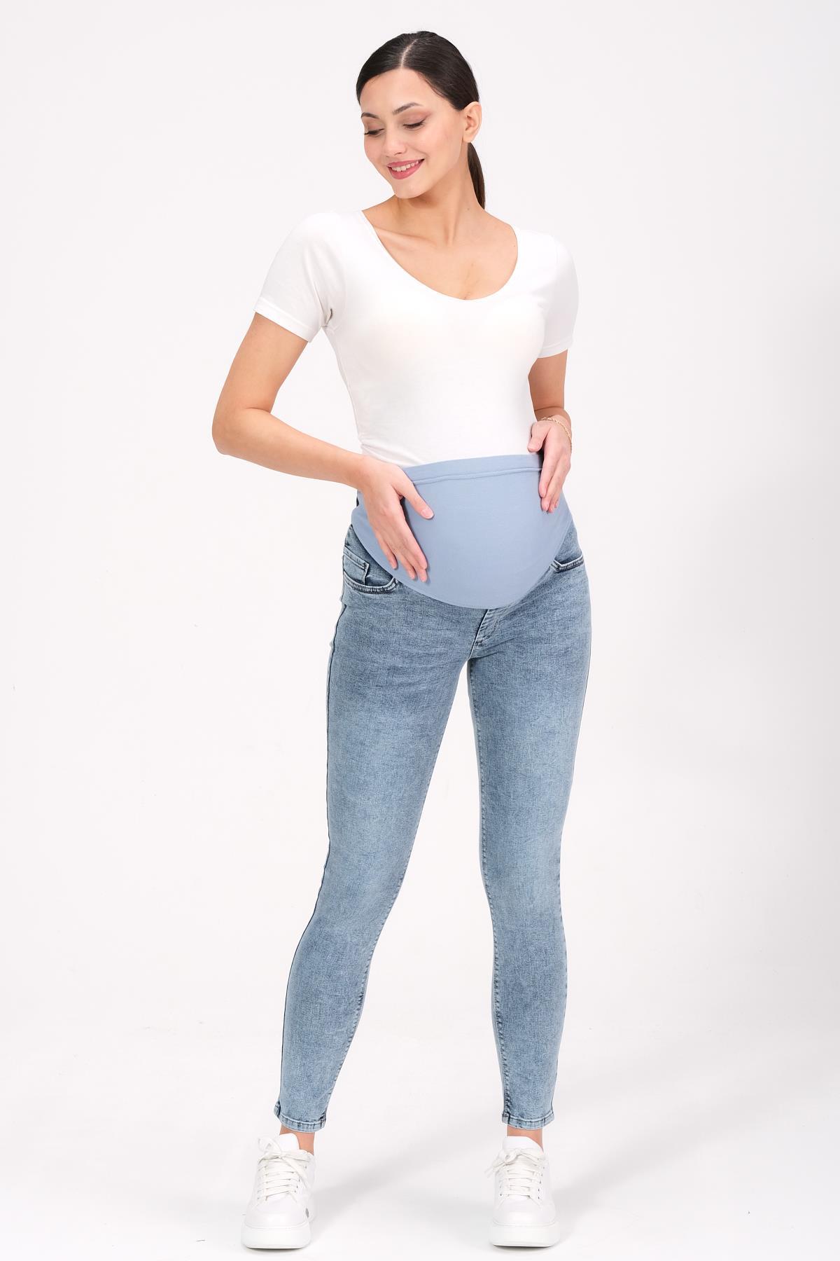 Busa Hamile Esnek Karın Bantlı Skinny Kot Pantolon A.Kar Mavi
