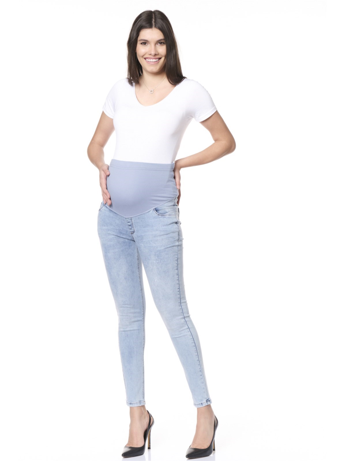 Busa Hamile Esnek Karın Bantlı Skinny Kot Pantolon Mavi