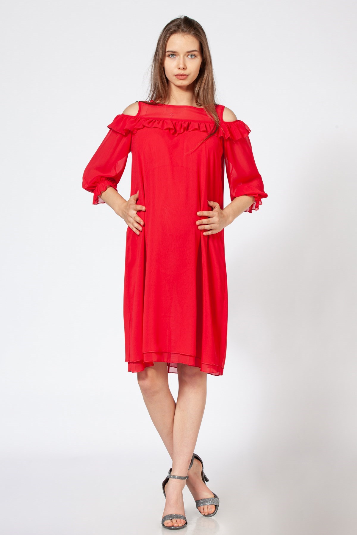 Busa Maternity Frilly Dress Red