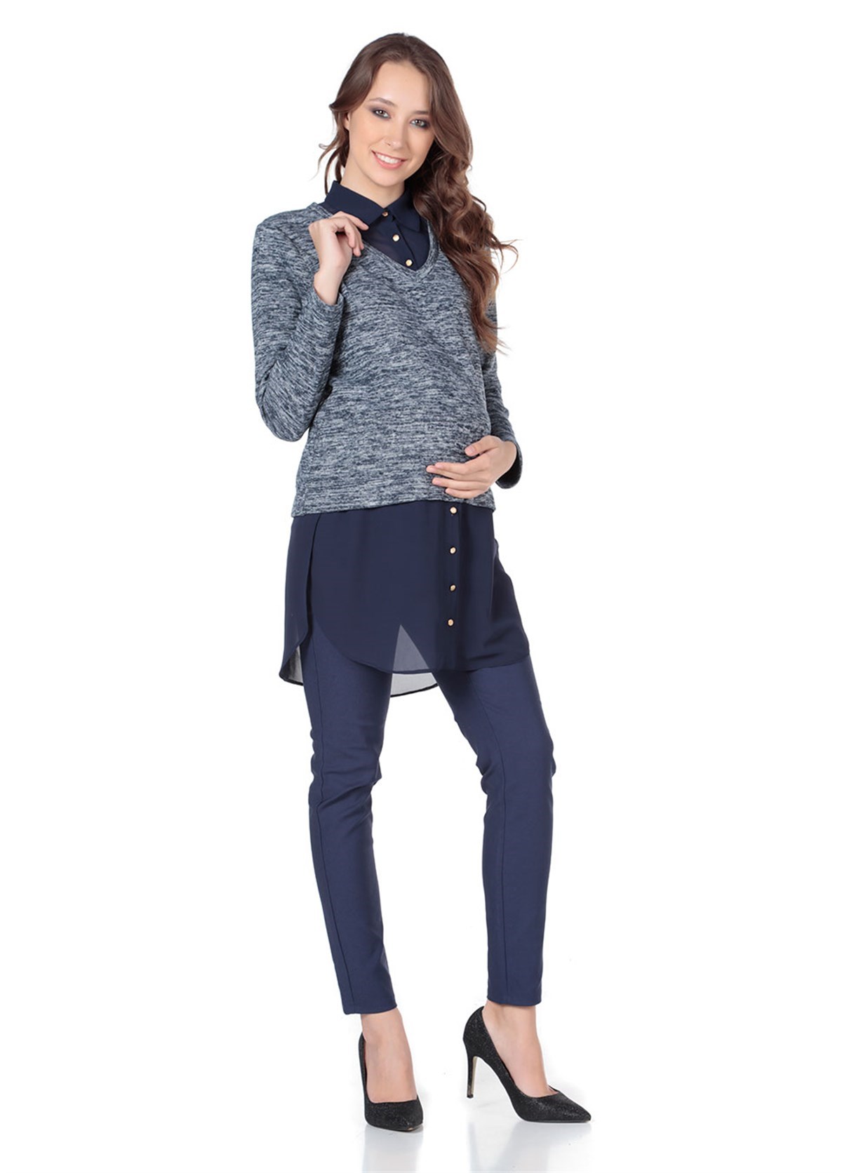 Busa Hamile Gömlek Tunik Lacivert