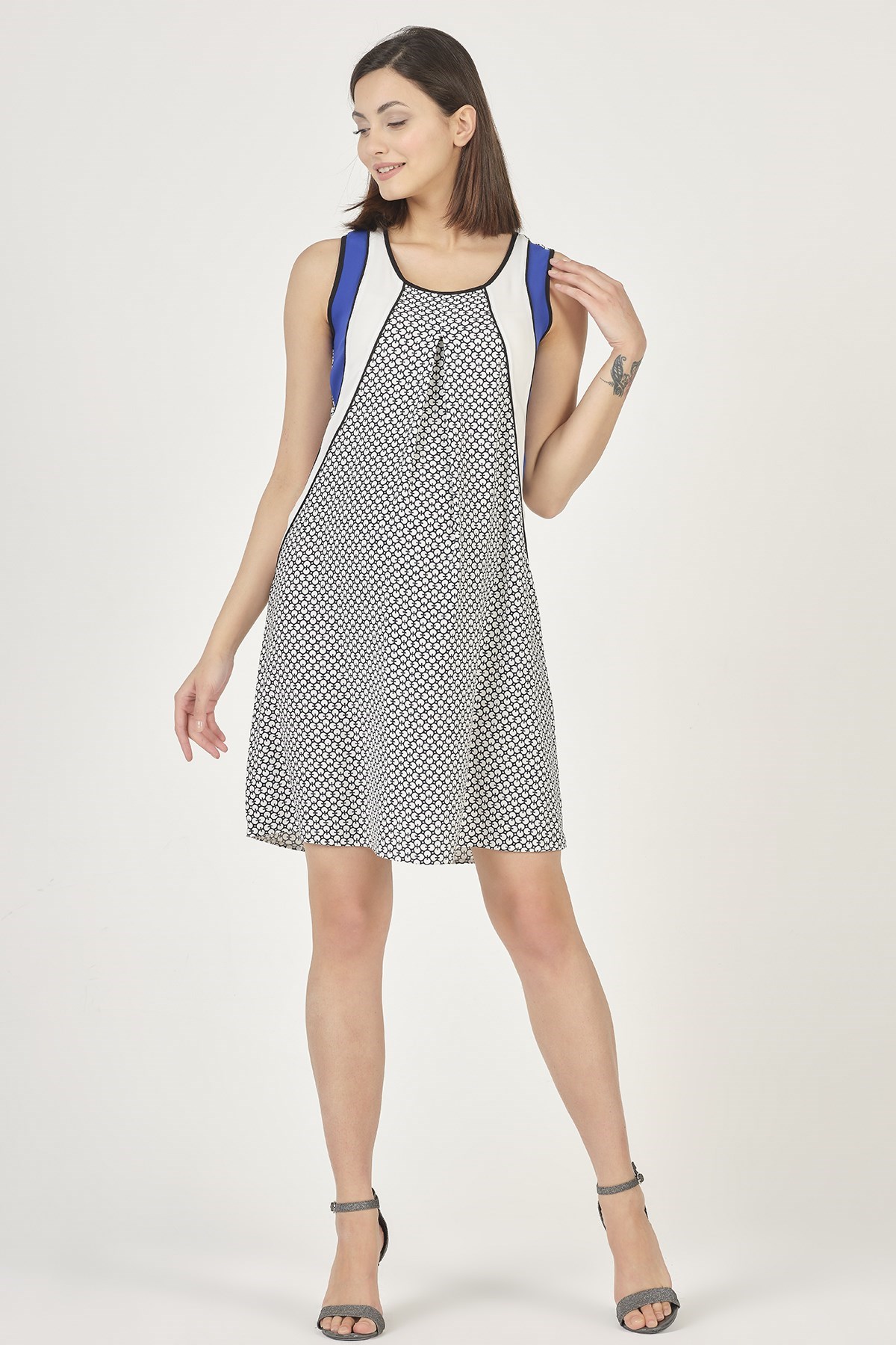 Hamile Günlük Elbise Askılı Desenli Saks