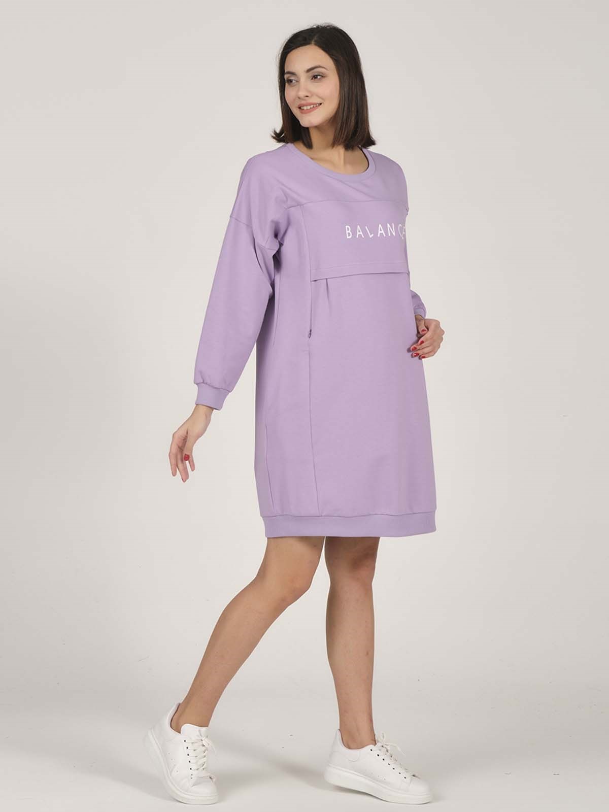 Busa Hamile Hoodie Elbise Lila