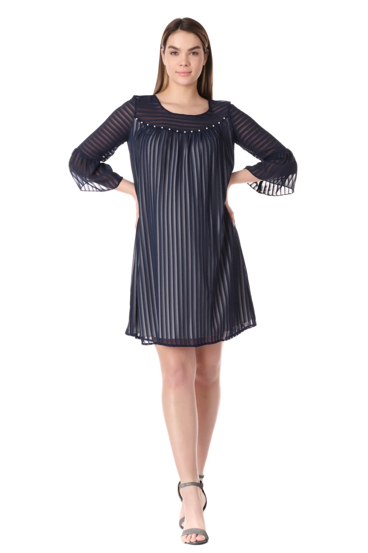 Busa Maternity Pearl Detailed Evening Dress Dress Navy Blue