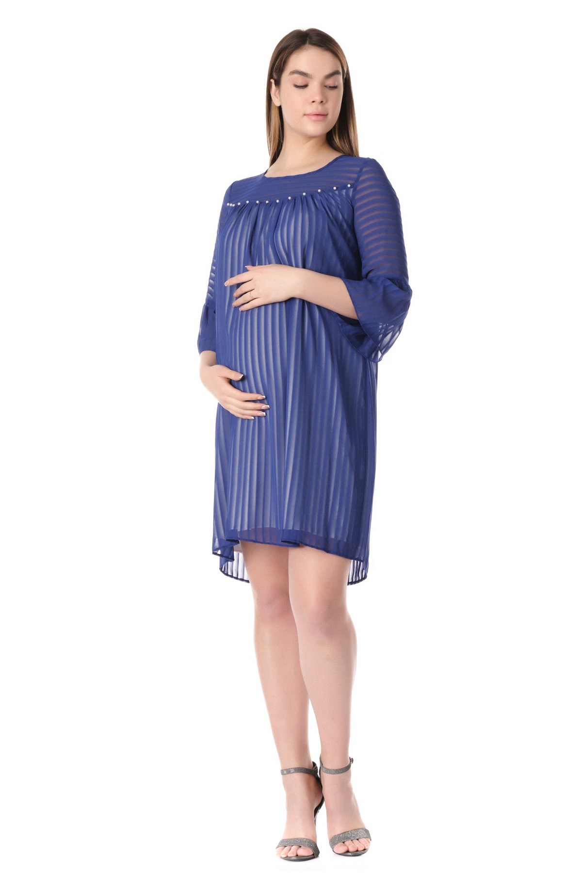 Busa Maternity Pearl Detailed Evening Dress Dress sax