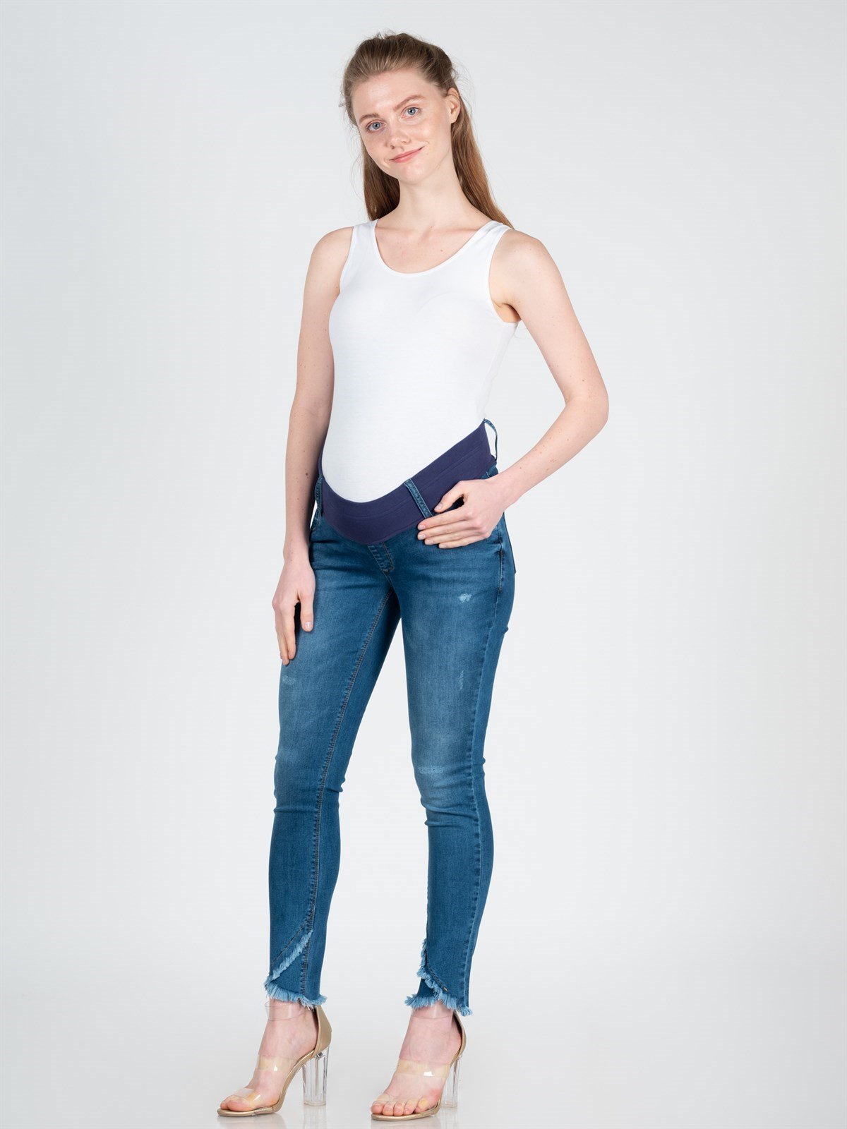 Busa Hamile Jean ( Paça Püskül ) Mavi
