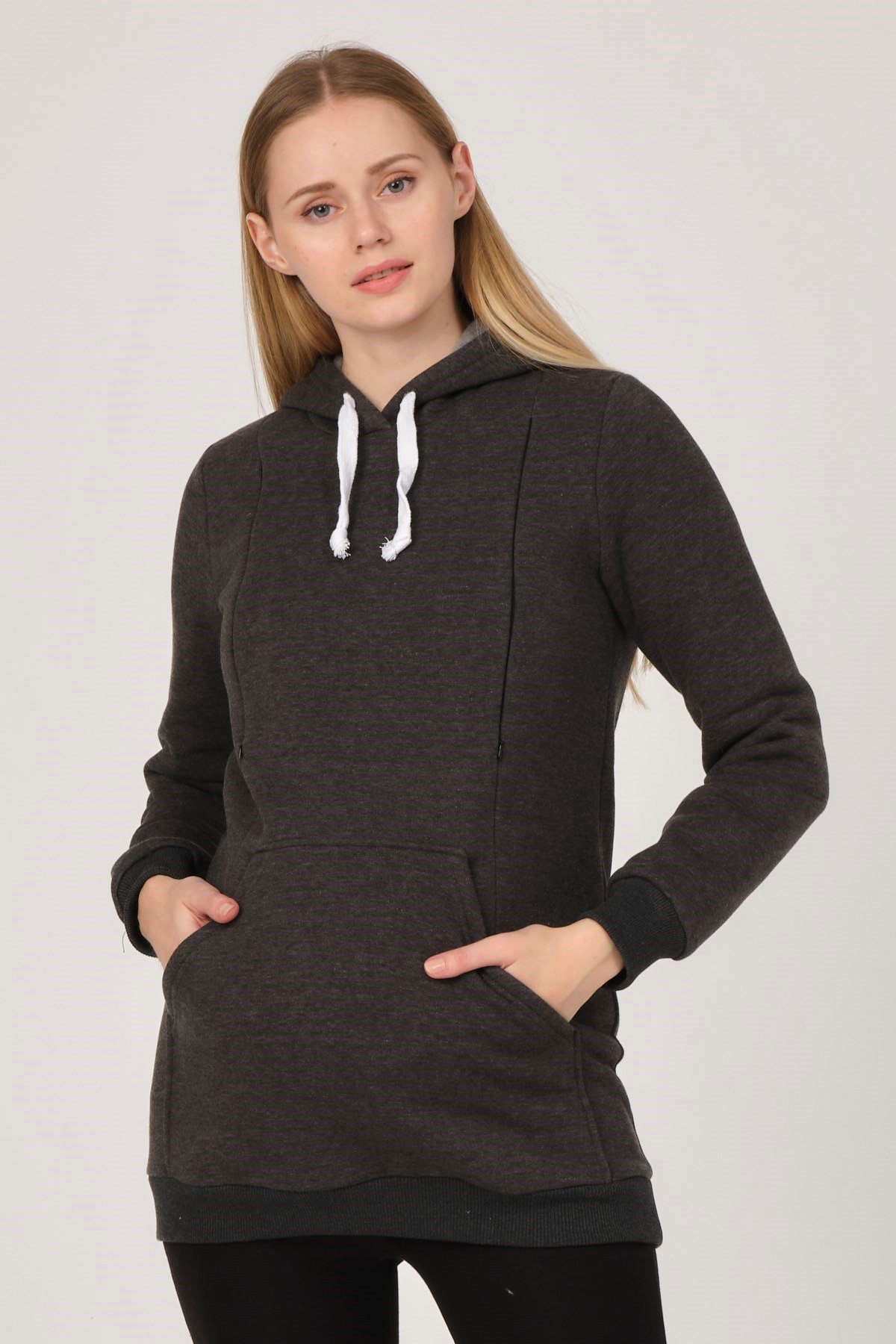 Busa Hamile Kapüşonlu Sweatshirt Antrasit