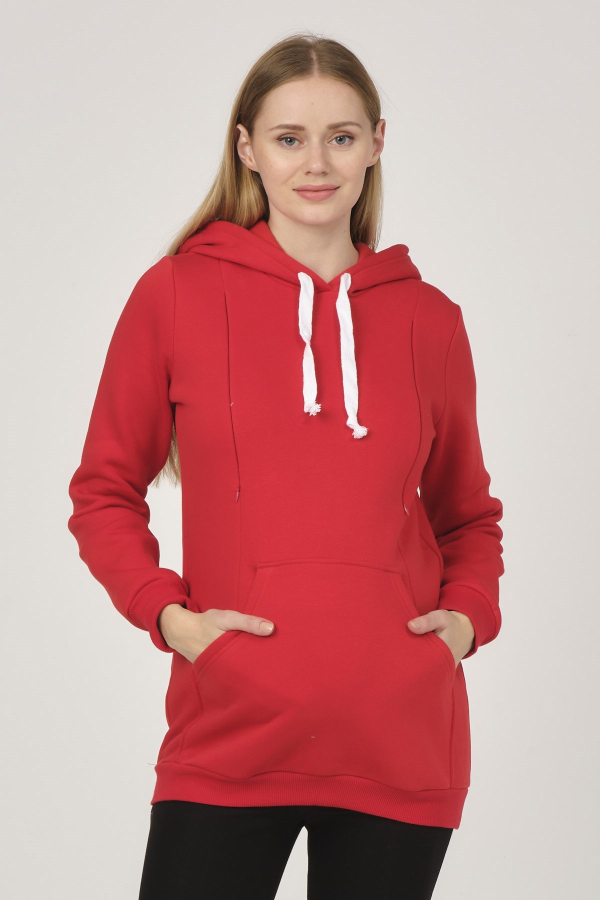 Busa Hamile Kapüşonlu Sweatshirt Kırmızı