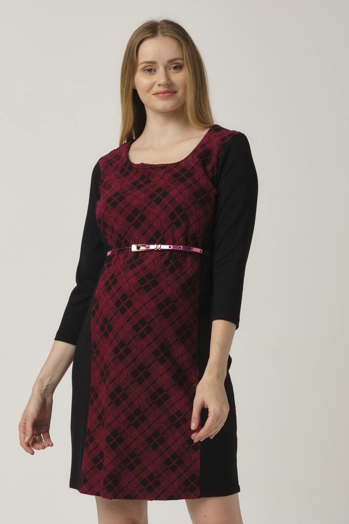 Busa Hamile Kemerli Mini Elbise Bordo