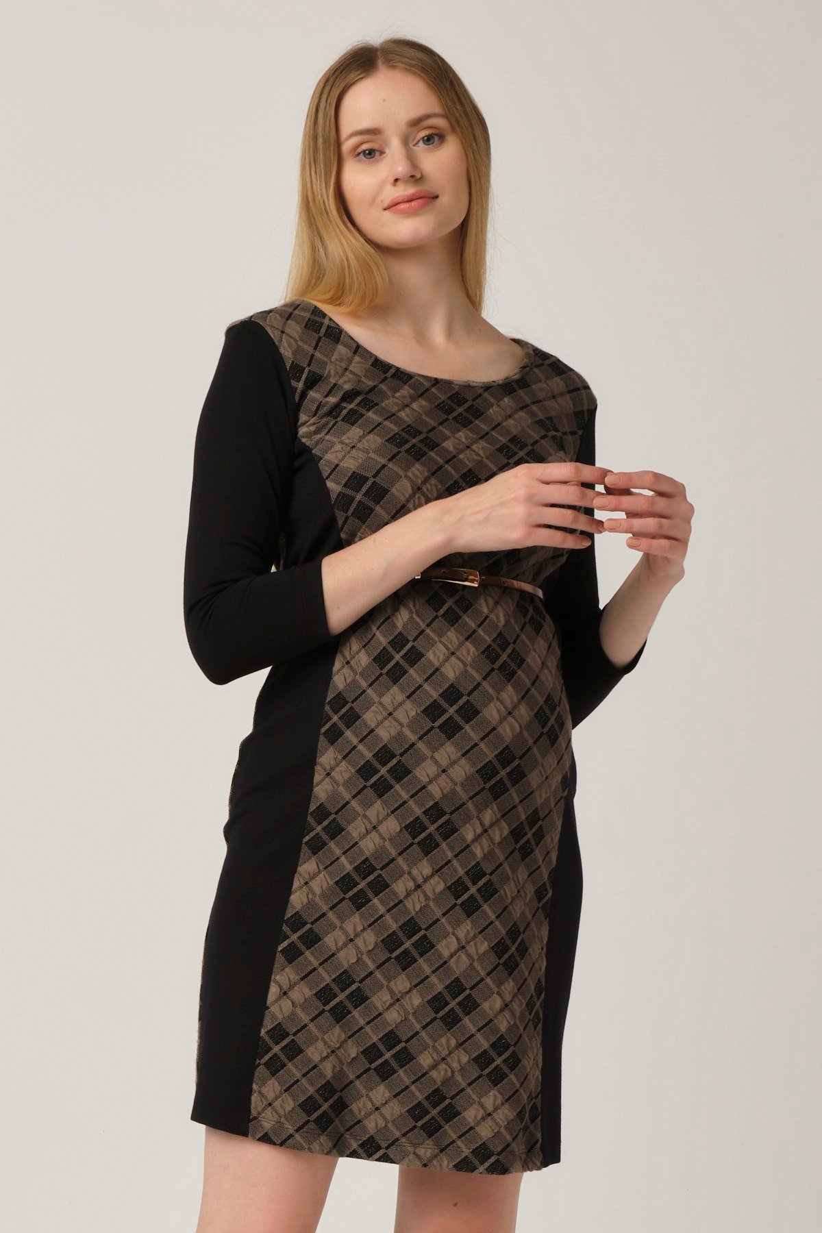 Busa Maternity Waistted Mini Dress Brown