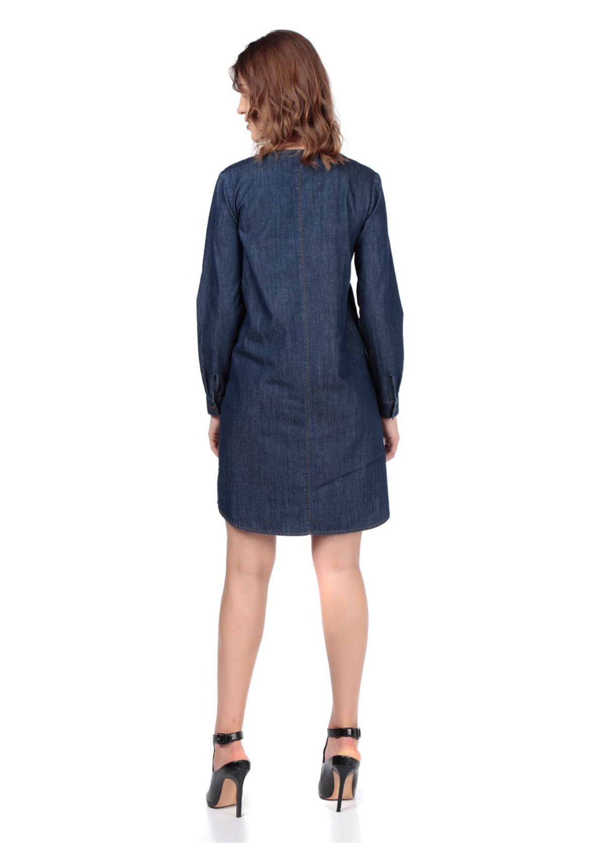 Busa Maternity jeans Dress Long Sleeve with pockets Blue