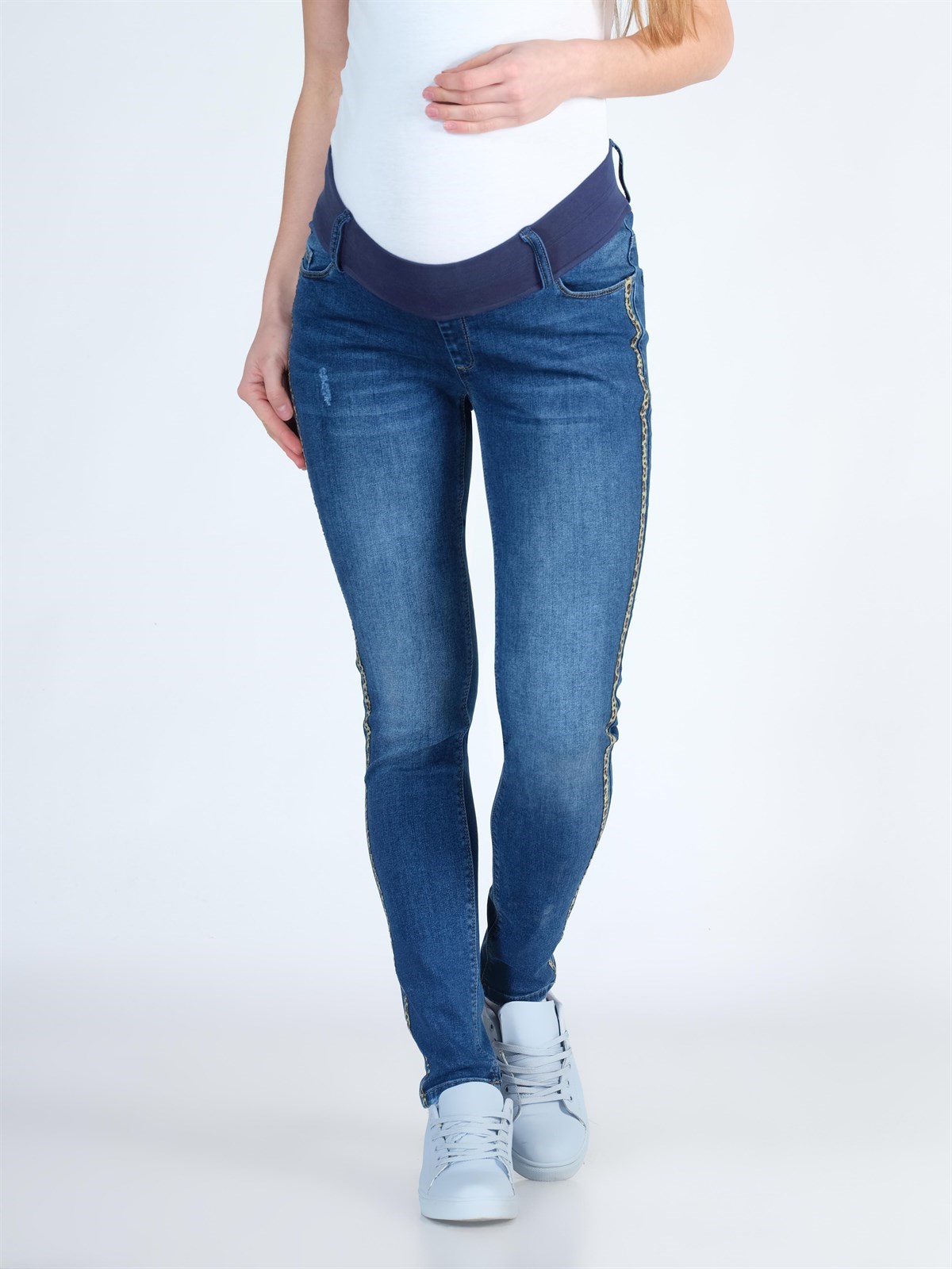Busa Maternity Jeans Skinny ( Leopard Side Strip ) Blue