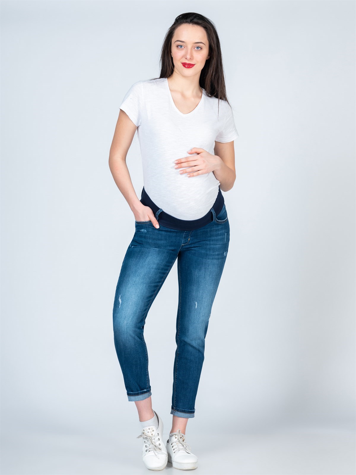Busa Hamile Mom Fit Jean Mavi