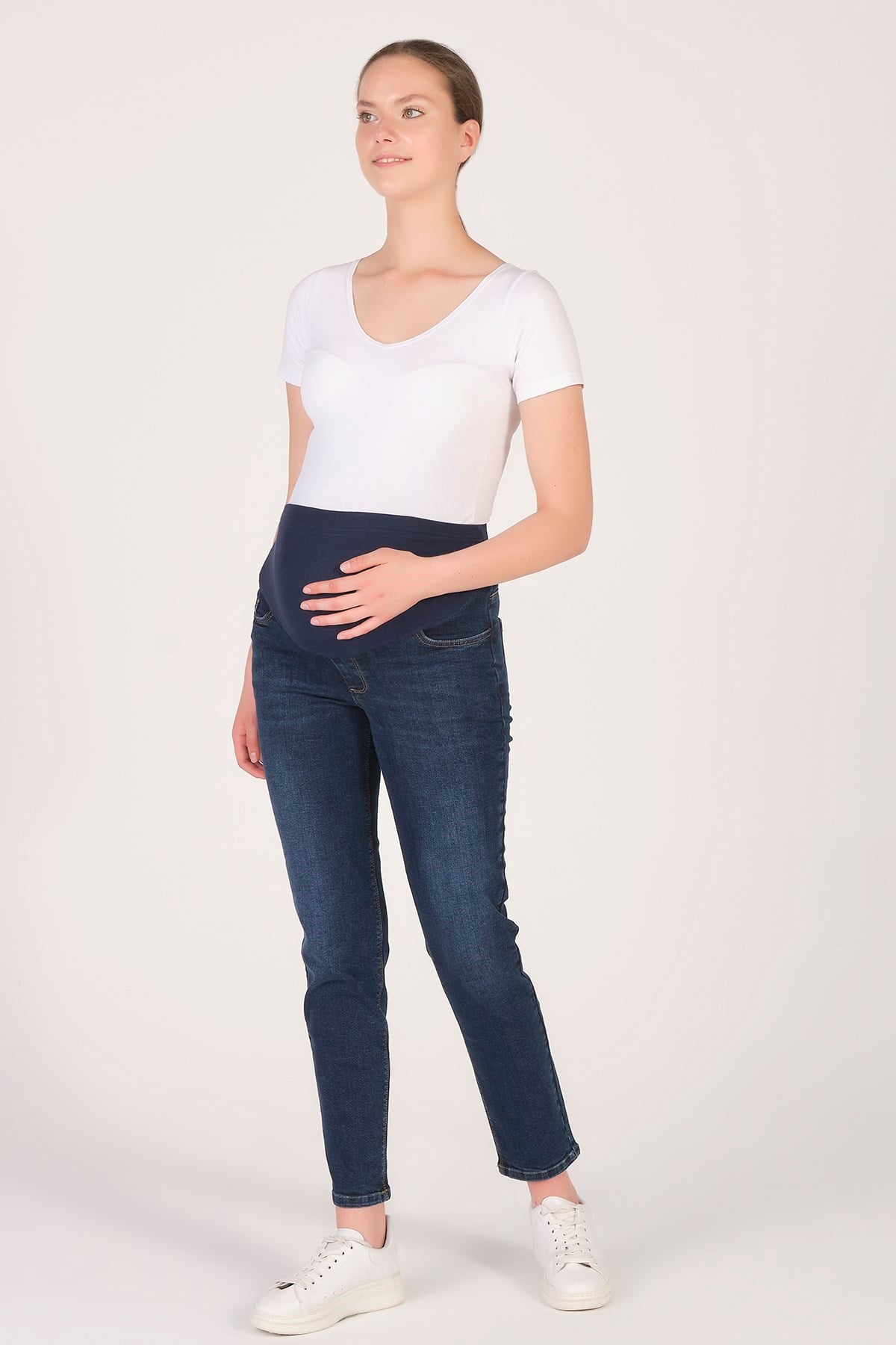 Busa Hamile Mom Fit Kot Pantolon Koyu Lacivert