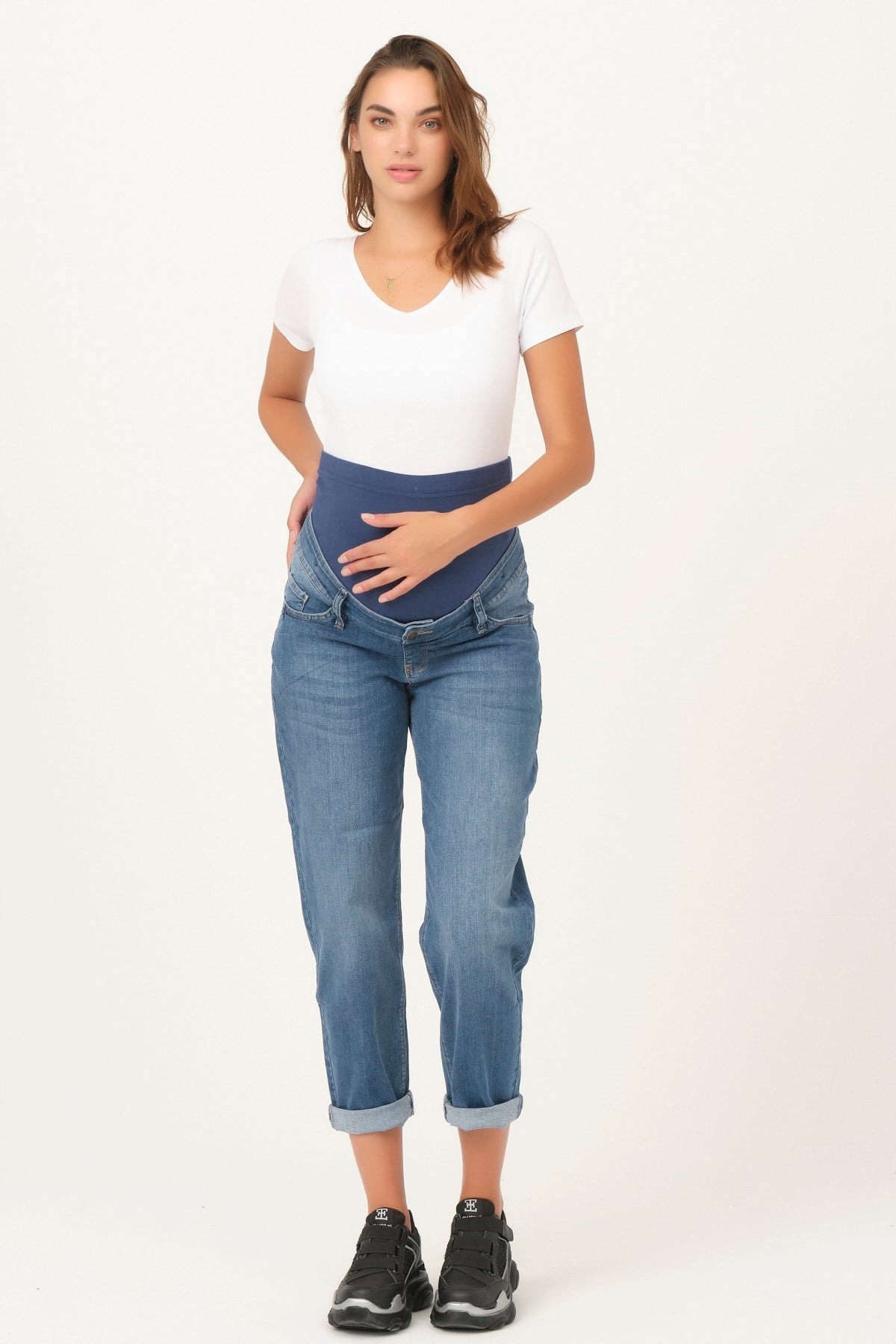 Busa Hamile Mom Fit Kot Pantolon Mavi