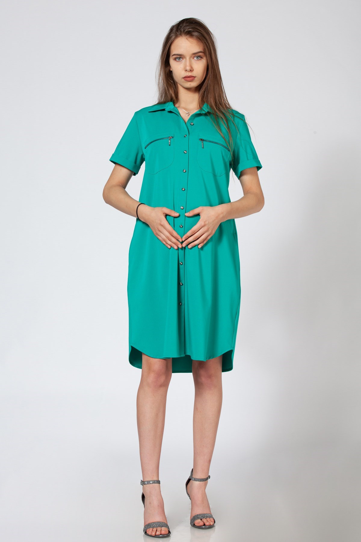 Busa Hamile Önden Düğmeli Elbise Yeşil