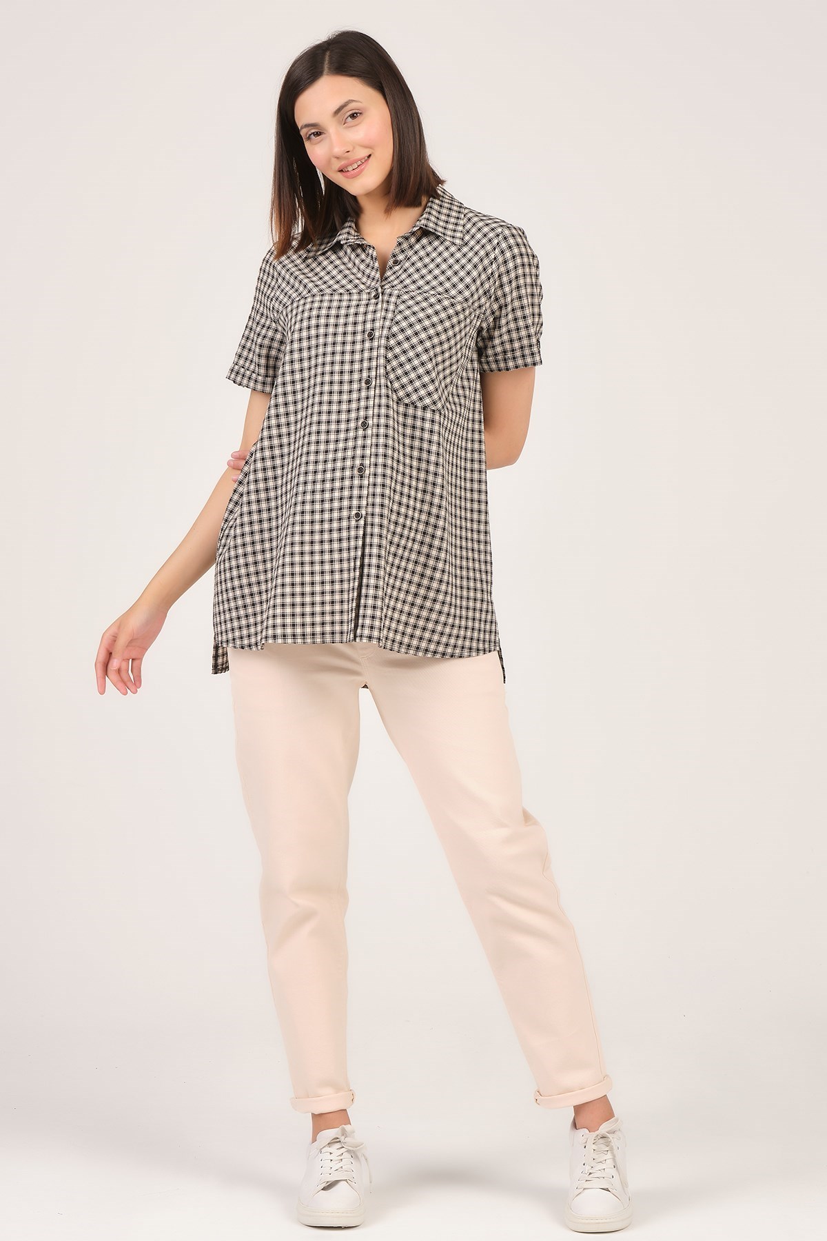 Busa Hamile Pötikare Kısa Kollu Gömlek Siyah