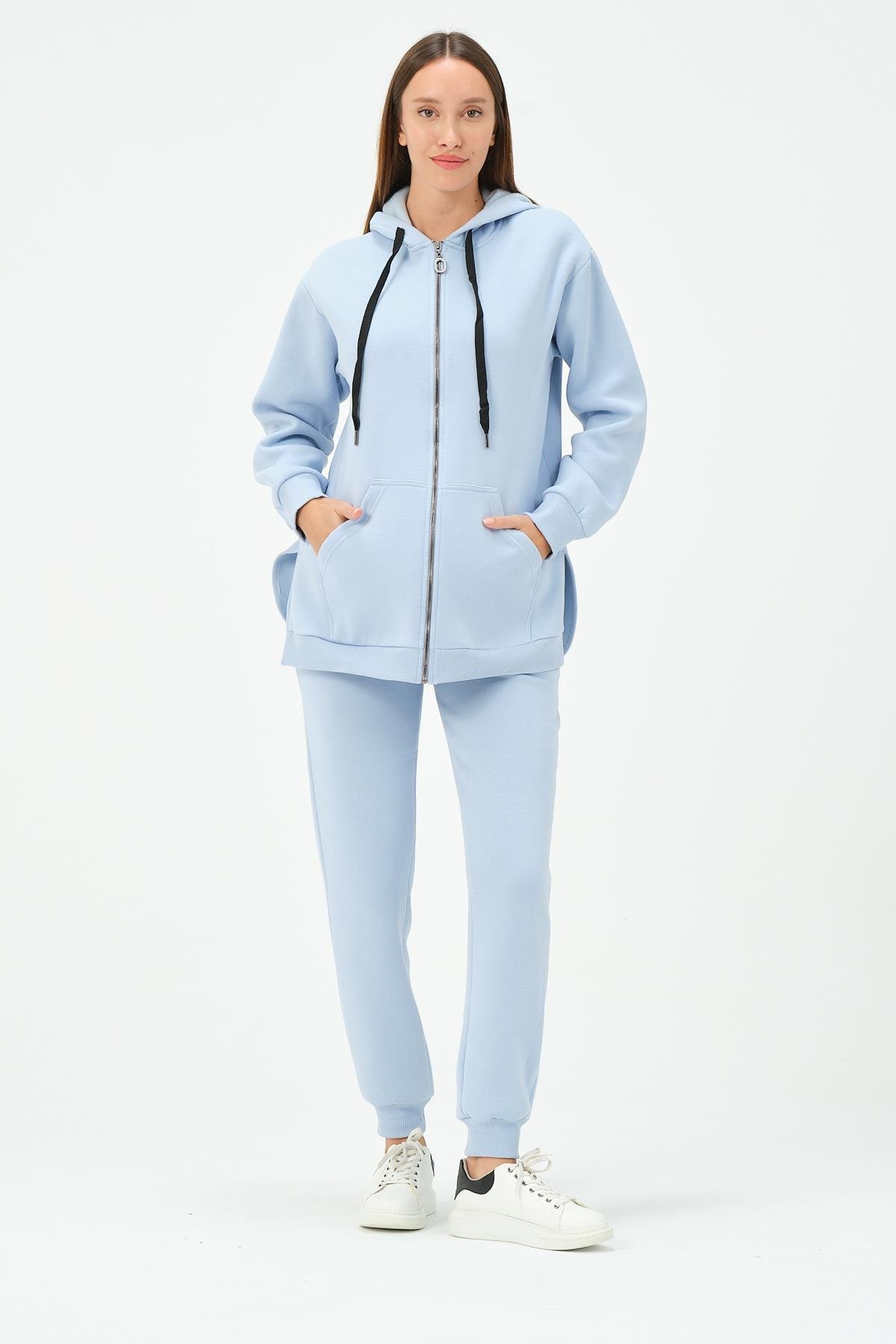 Busa Hamile Termal Fermuarlı Kapüşonlu Eşofman Takım Mavi