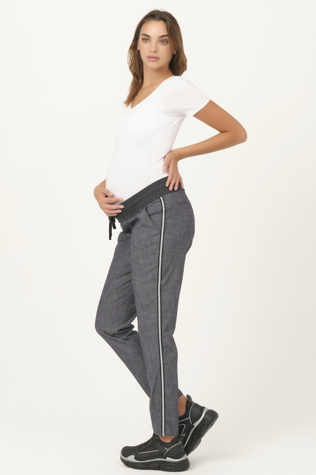 Busa Hamile Yanları Şeritli Gabardın Pantalon Gri