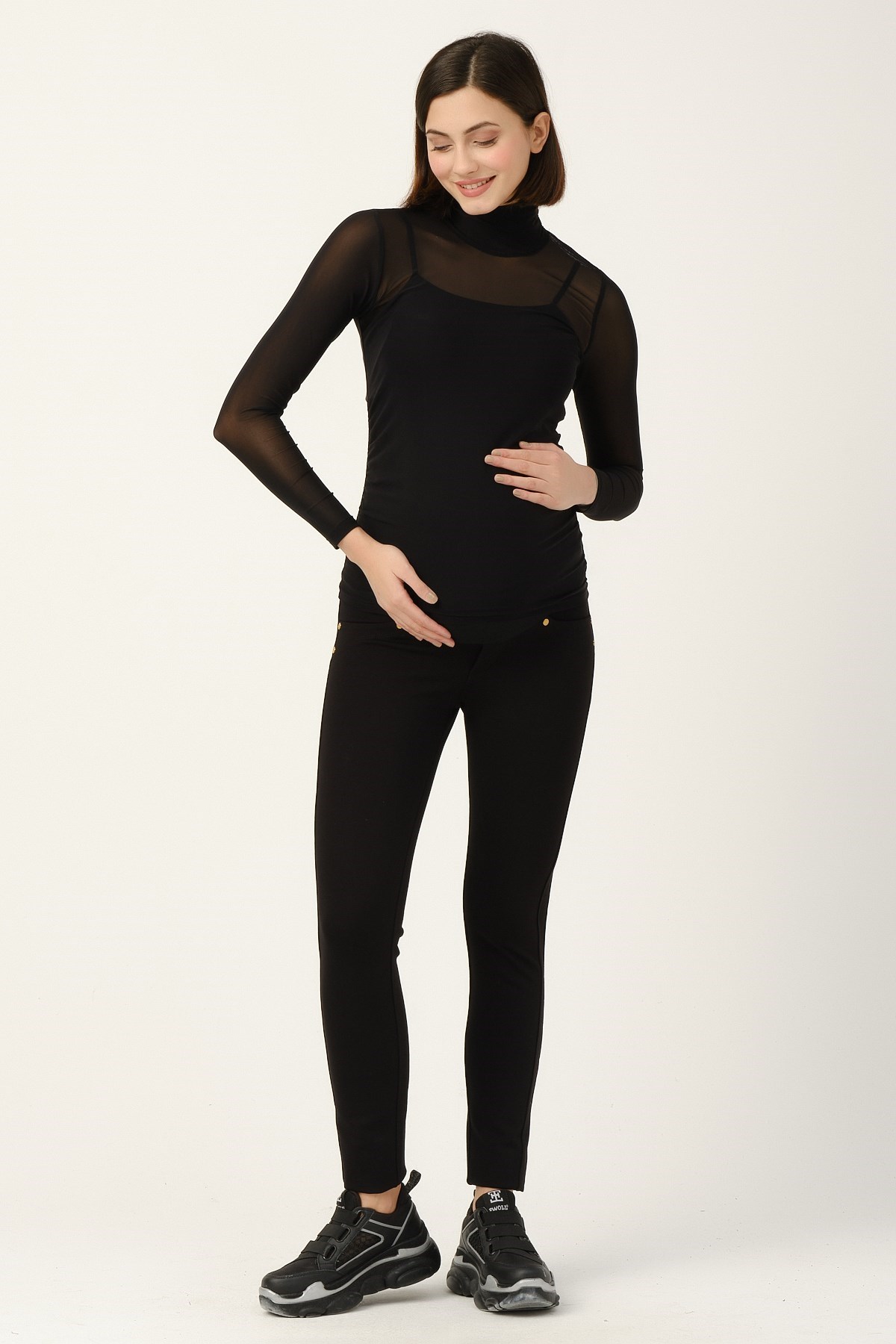 Busa Hamile Yüksek Ribana Jarse Pantolon Siyah