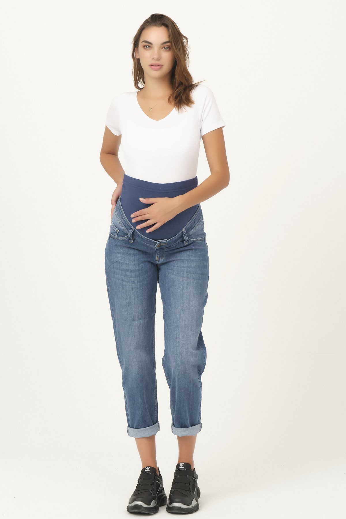 Busa Hamile Yüksek Ribana Mom Fit Jean Mavi