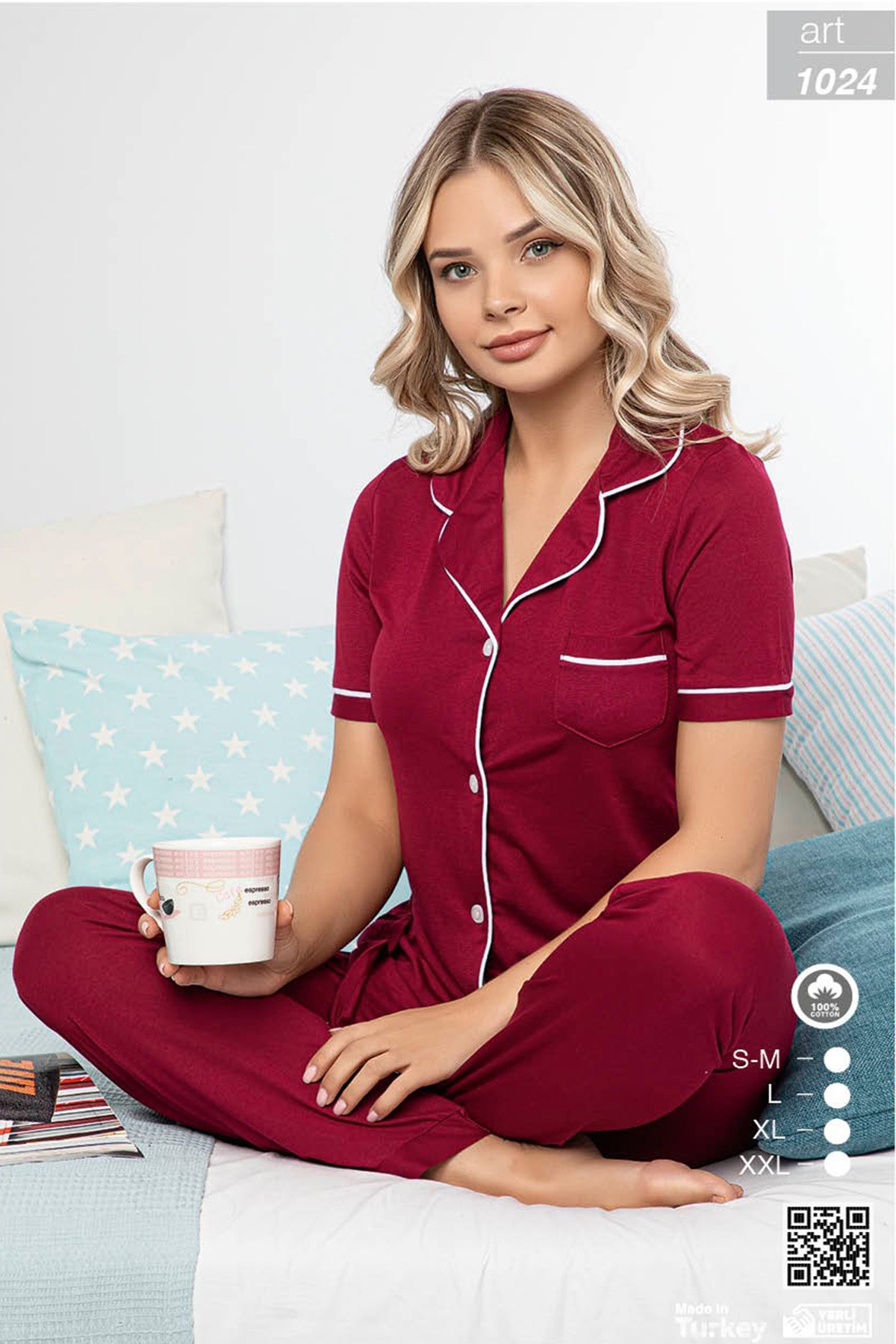 Çağrı 1024 Kısa kol Önden Düğmeli Lohusa Pijama