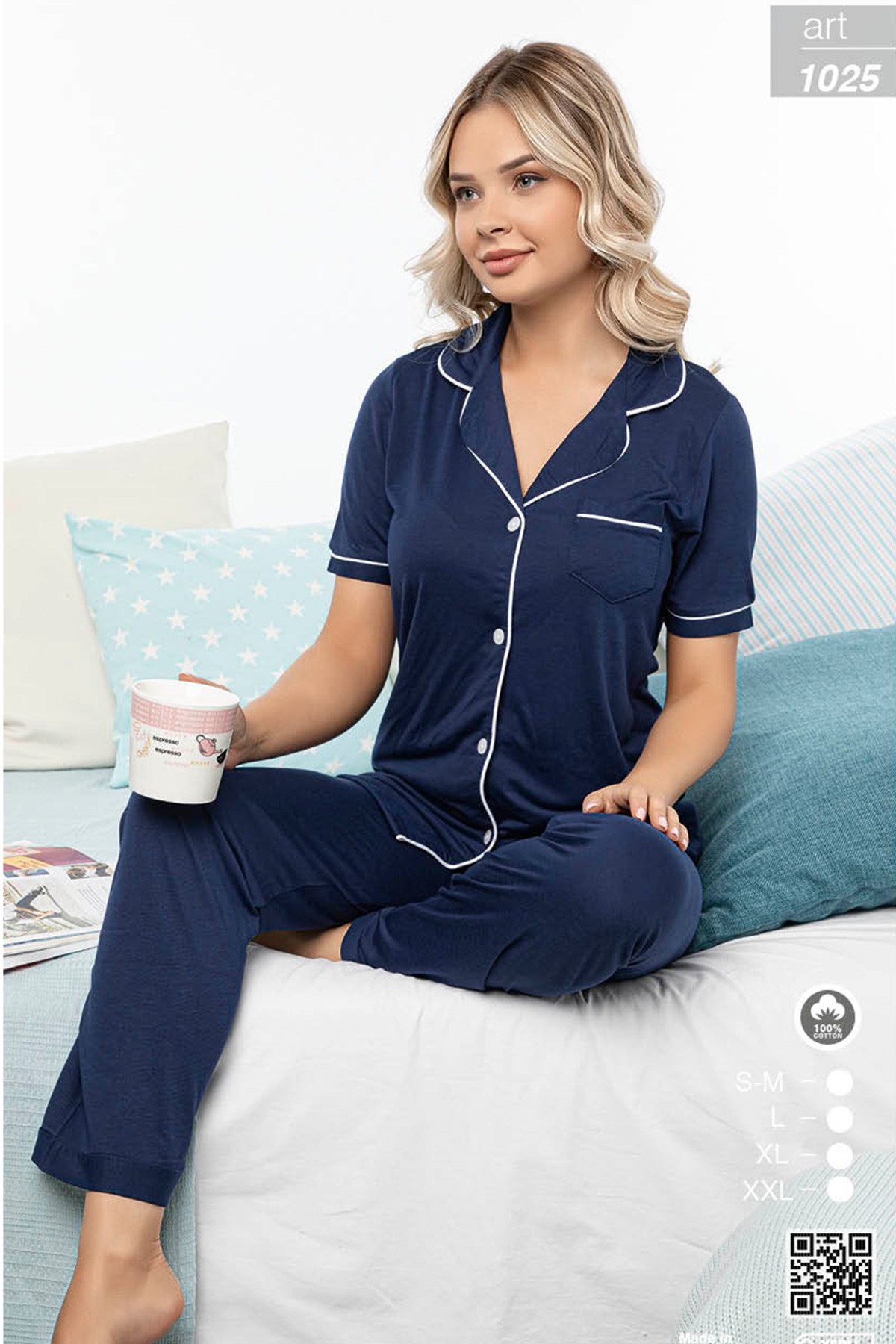 Çağrı 1025 Kısa kol Önden Düğmeli Lohusa Pijama