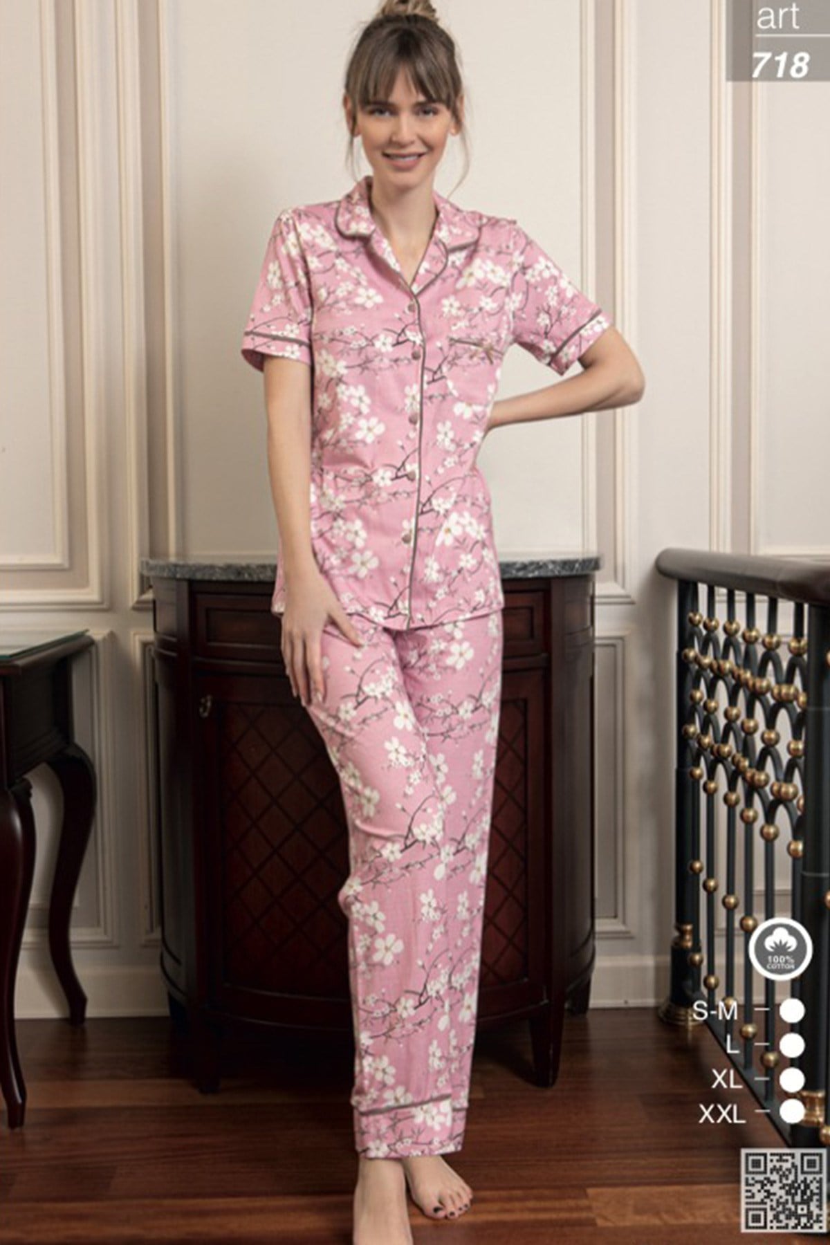 Çağrı 718 Kısa kol Önden Düğmeli Şortlu Lohusa Pijama