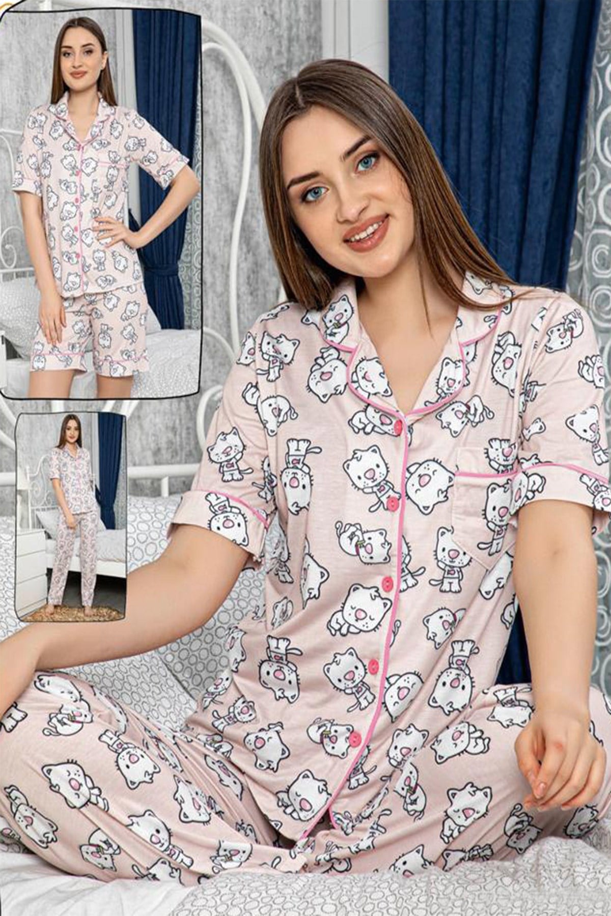 Cammy 34088 Önden Düğmeli Lohusa Pijama ve Şortlu Set