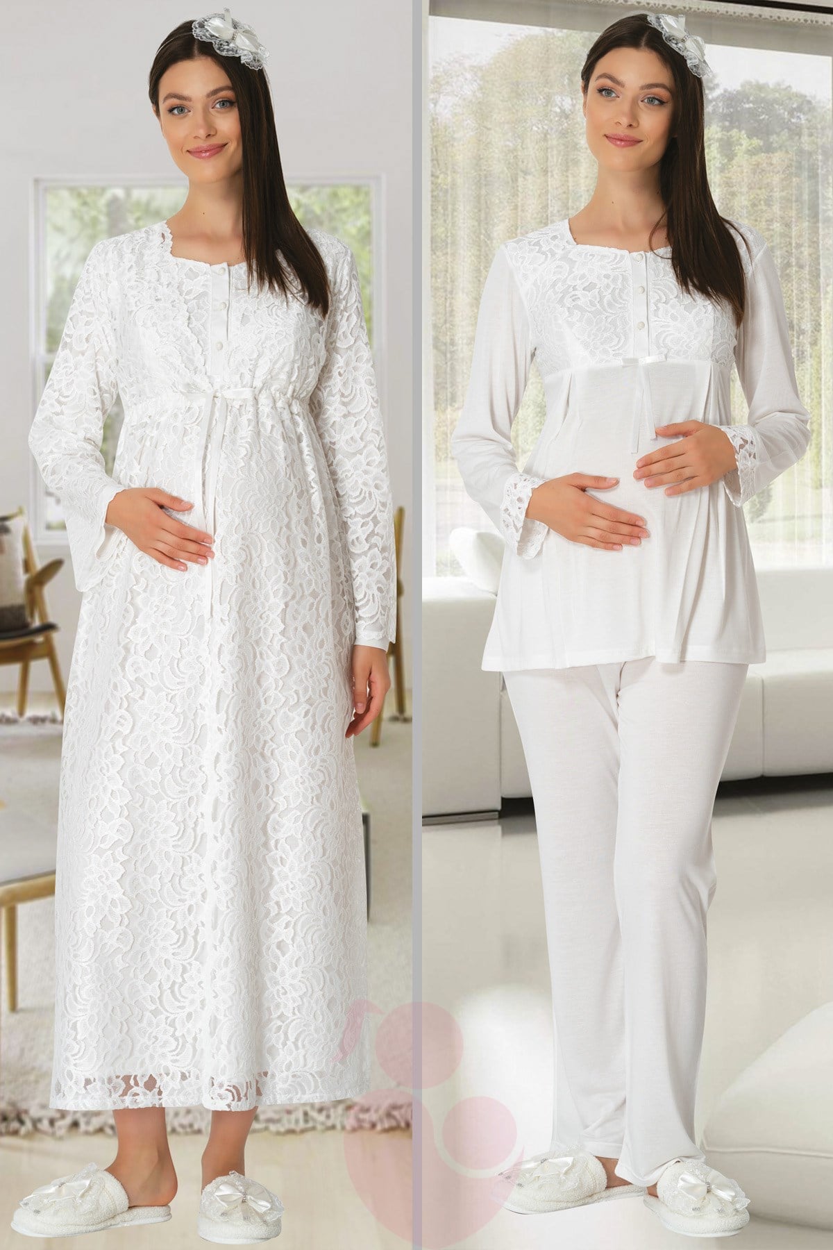 Carpediem 1501 Güpür Sabahlıklı Lohusa Pijama Takımı