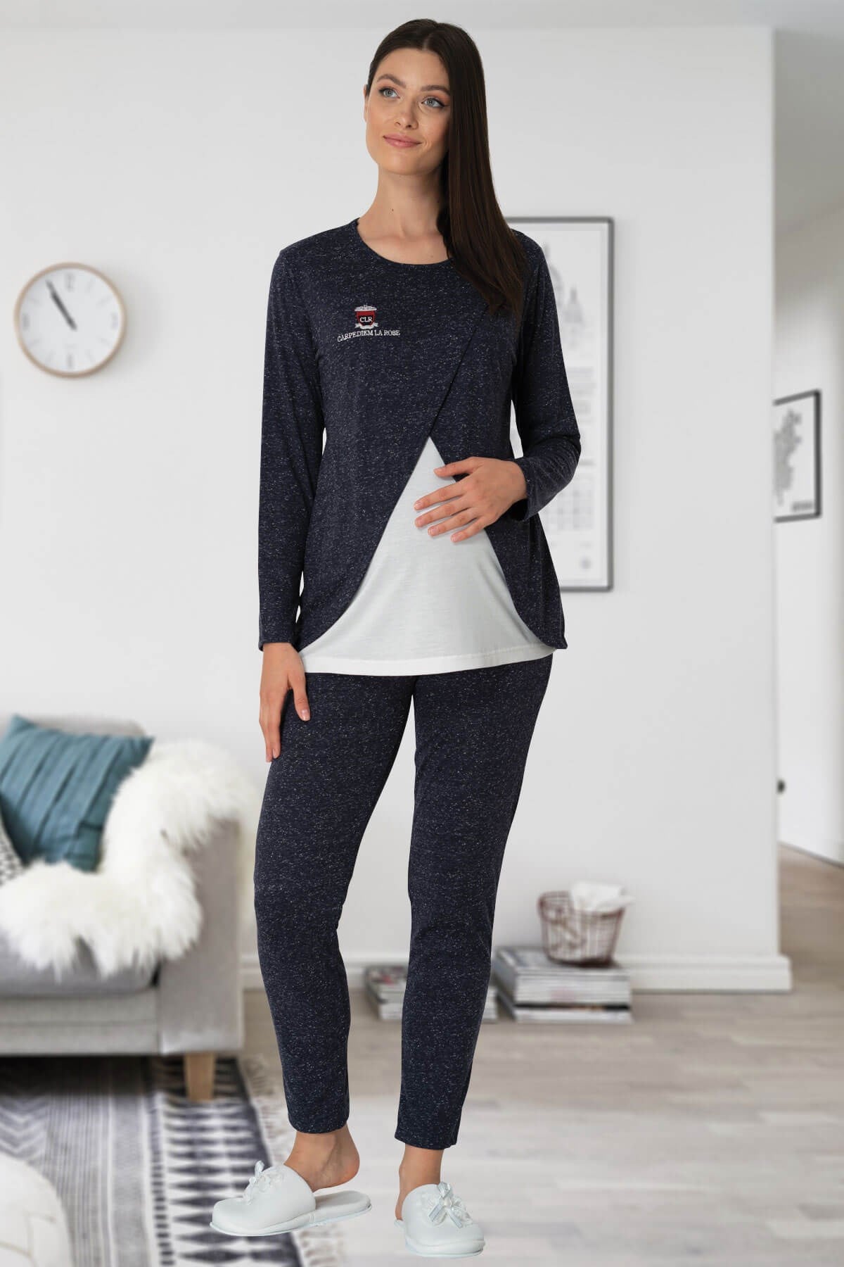 Carpediem 1511 Lacivert Emzirme Özellikli Lohusa Pijama