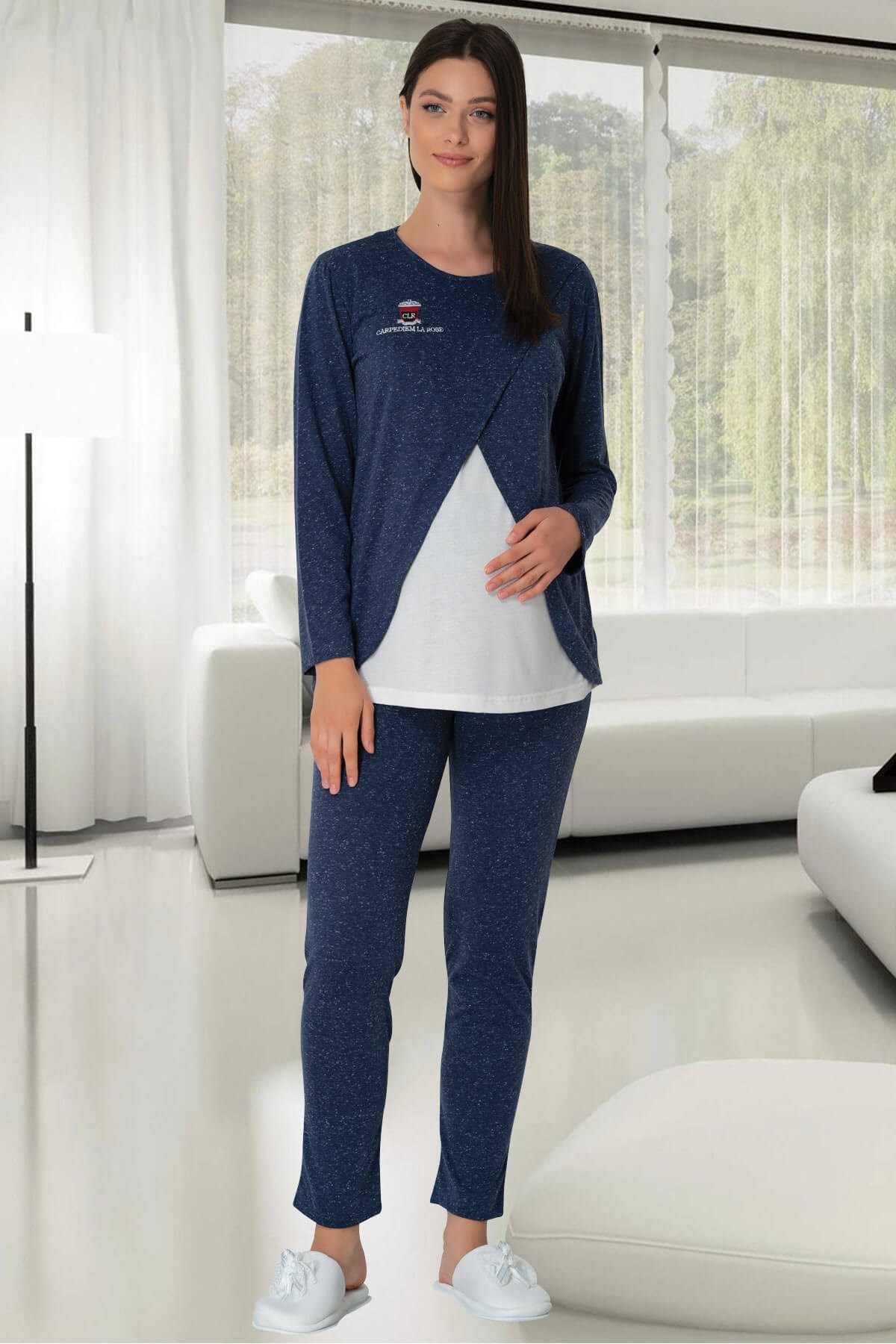 Carpediem 1511 Mavi Emzirme Özellikli Lohusa Pijama