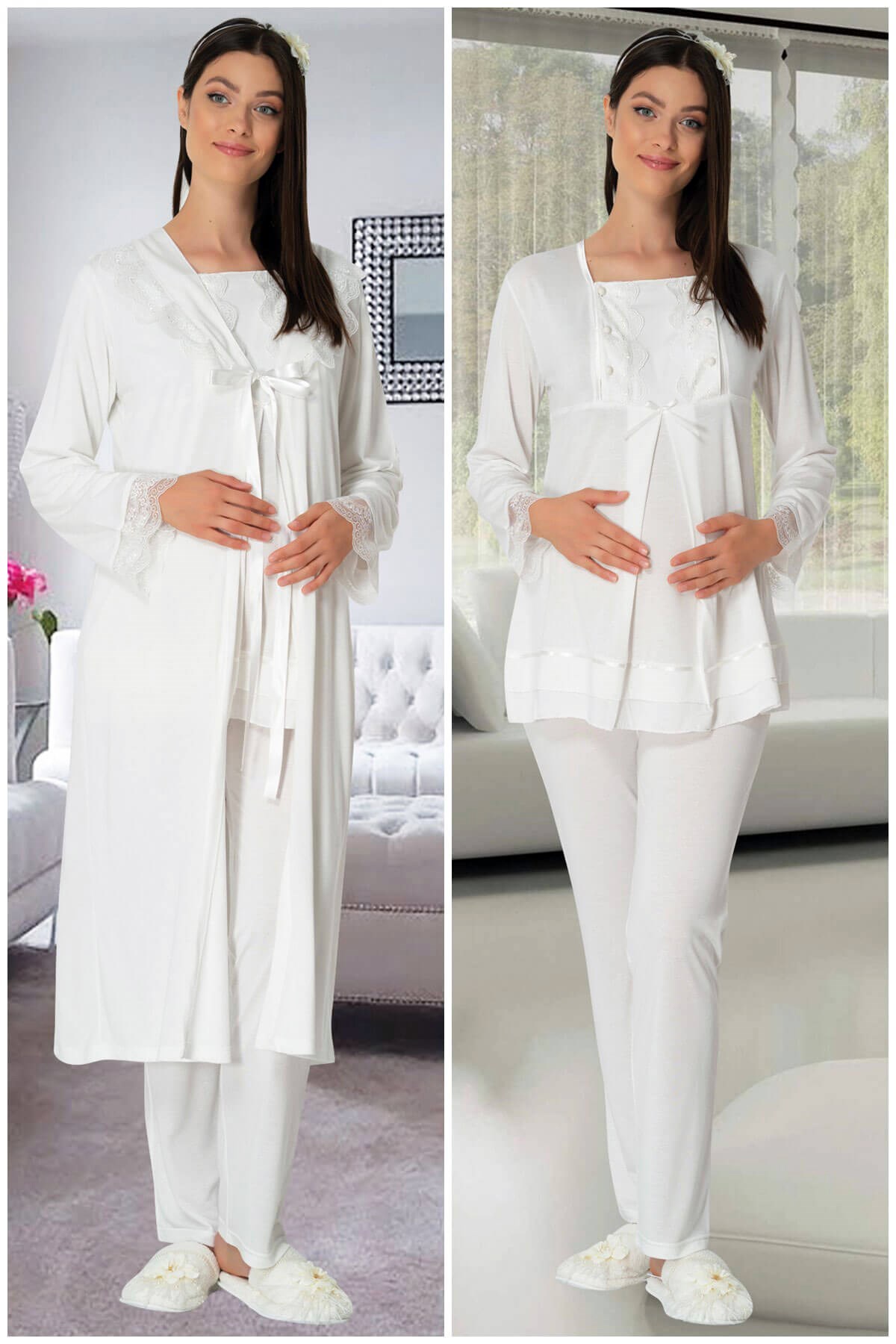 Carpediem 1513 Ekru Sabahlıklı Lohusa Pijama
