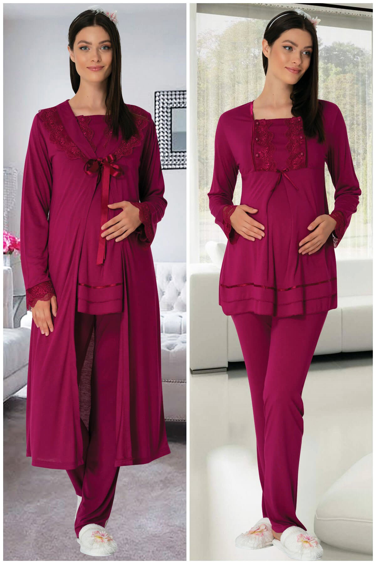 Carpediem 1513 Fuşya Sabahlıklı Lohusa Pijama