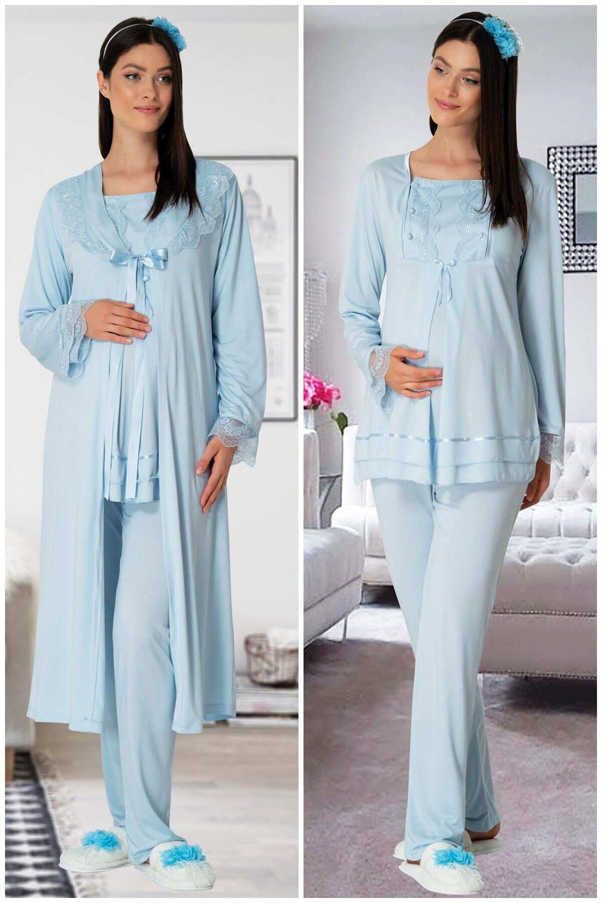 Carpediem 1513 Mavi Sabahlıklı Lohusa Pijama