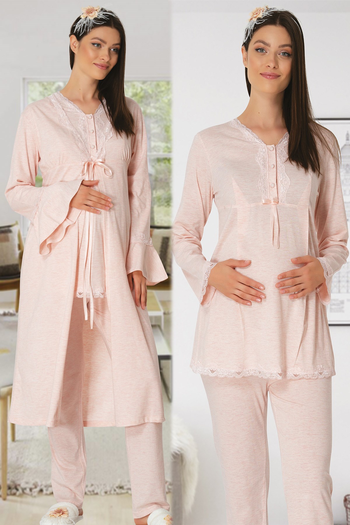 Carpediem 1520 Pudra Sabahlıklı Lohusa Pijama
