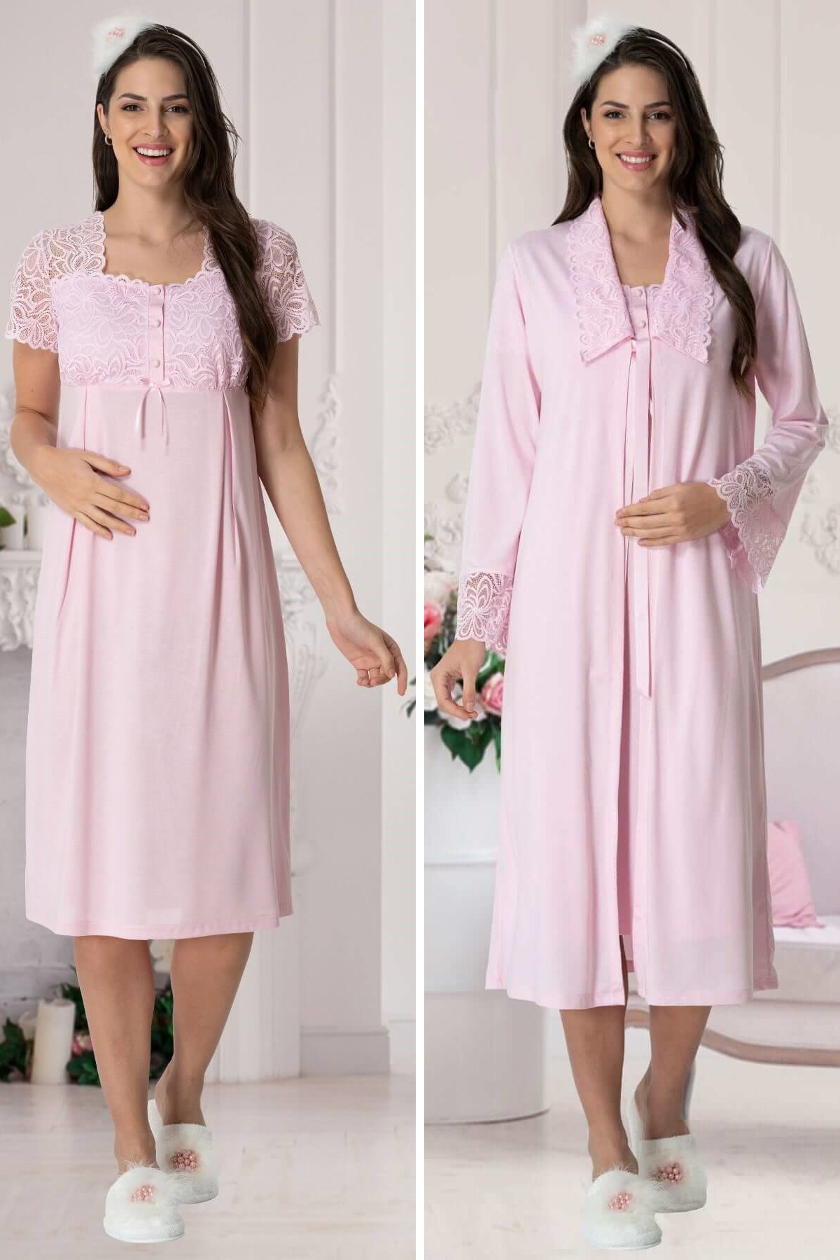 Carpediem 1540 Pembe Sabahlıklı Lohusa Gecelik