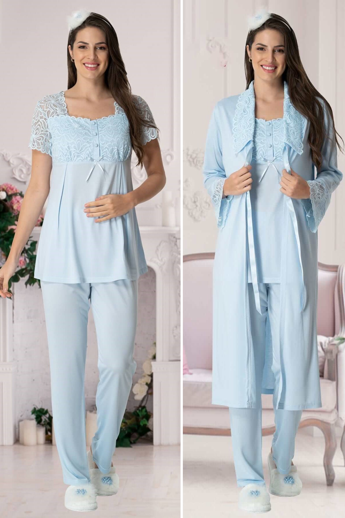 Carpediem 1541 Mavi Sabahlıklı Lohusa Pijama
