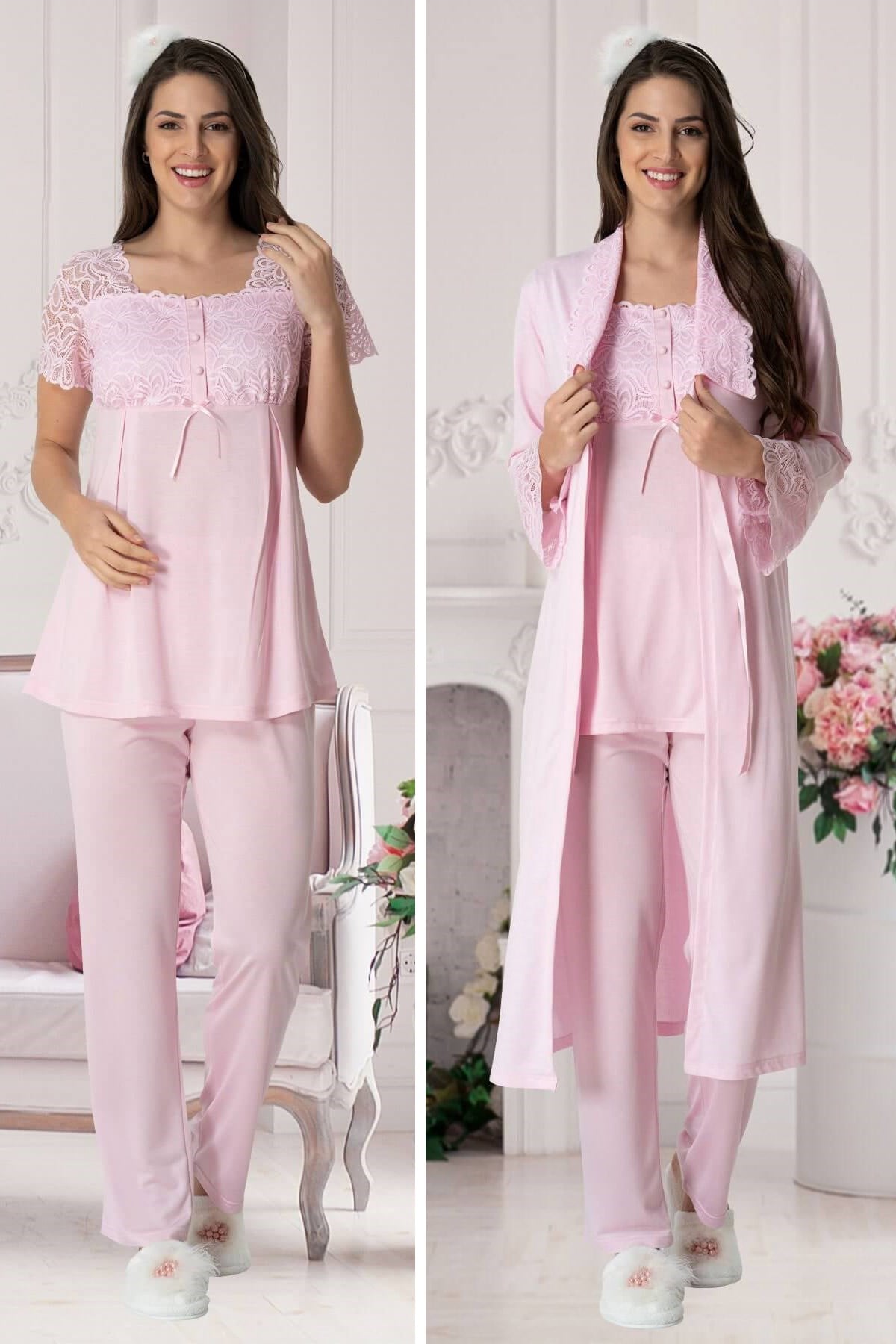 Carpediem 1541 Pembe Sabahlıklı Lohusa Pijama