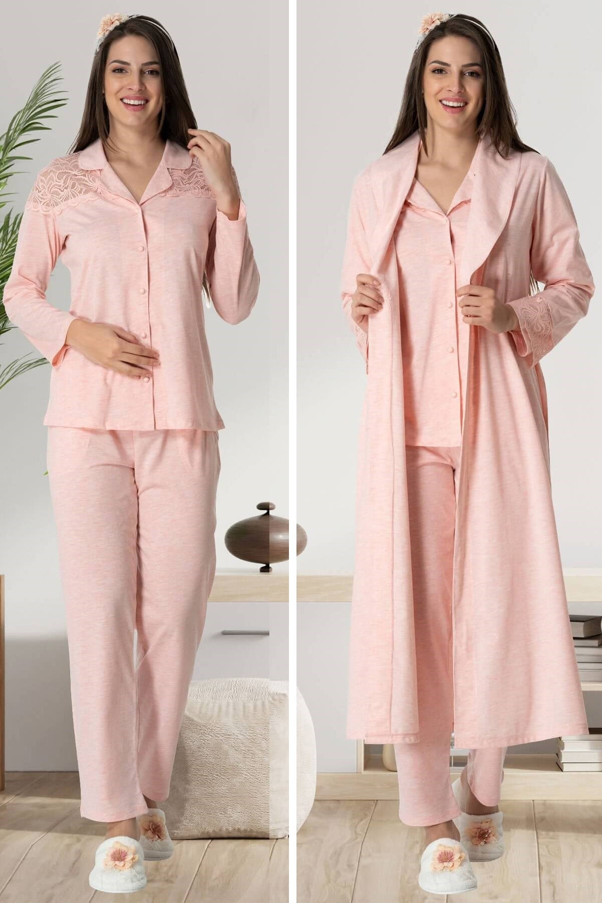 Carpediem 1547 Pudra Sabahlıklı Lohusa Pijama