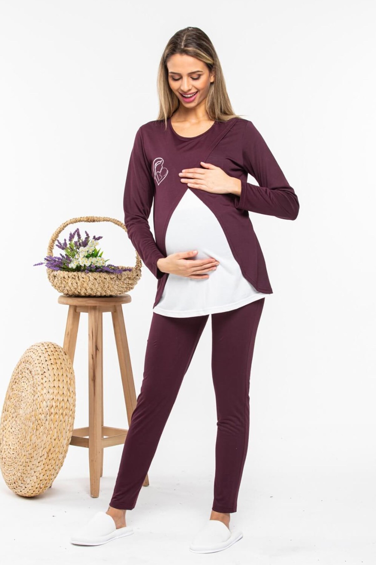 Carpediem 1558 Mürdüm Emzirme Özellikli Lohusa Pijama Takımı