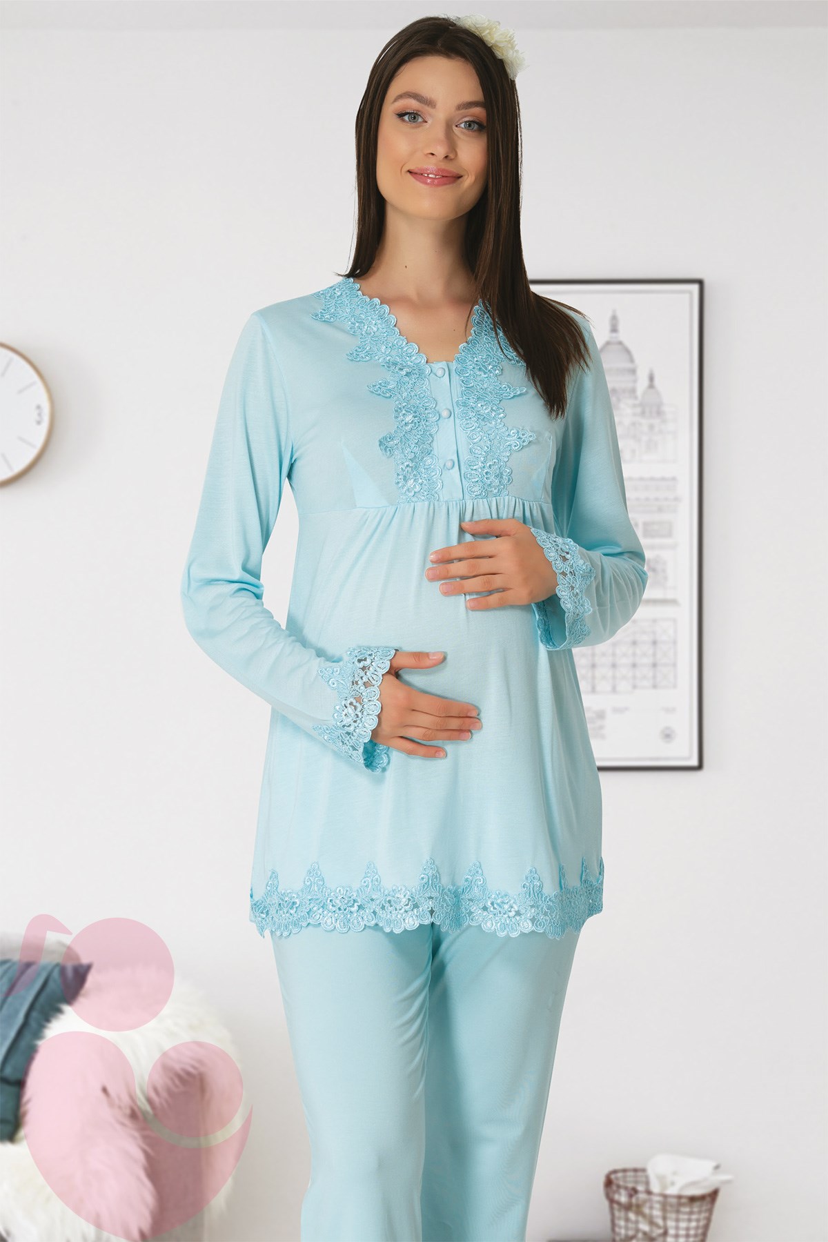 Carpediem La Rose 1501 Turkuaz Lohusa Pijama	