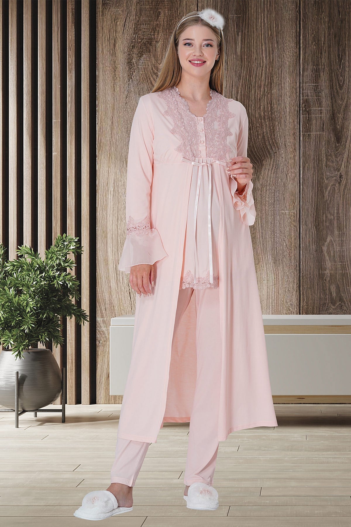 Carpediem La Rose 1517 Pudra Sabahlıklı Lohusa Pijama