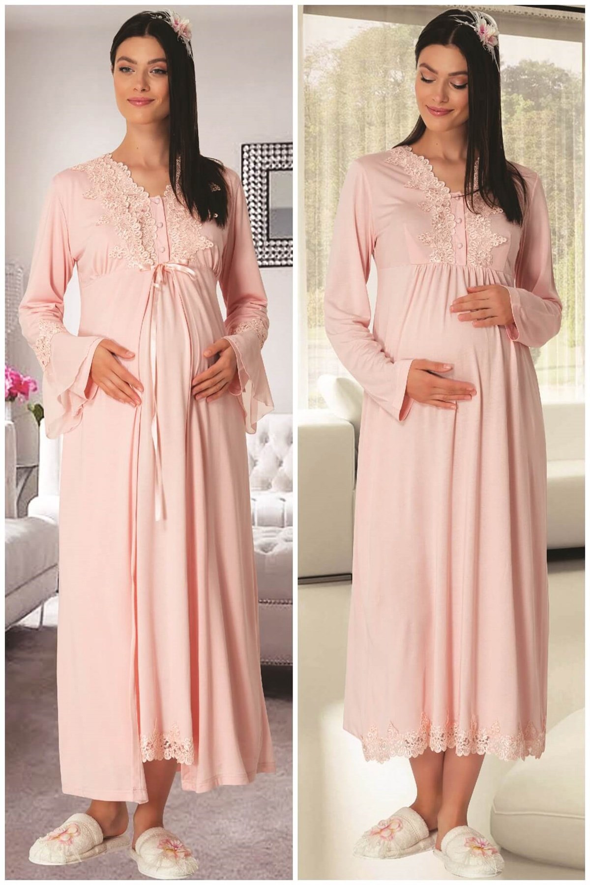 Carpediem La Rose 1518 Pudra Sabahlıklı Lohusa Gecelik
