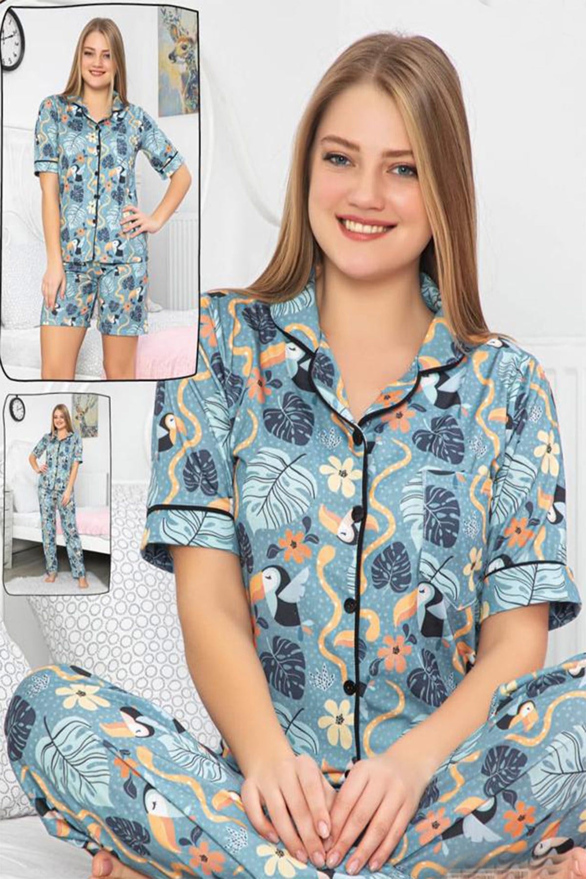 Catmint 34116 Önden Düğmeli Lohusa Pijama ve Şortlu Set