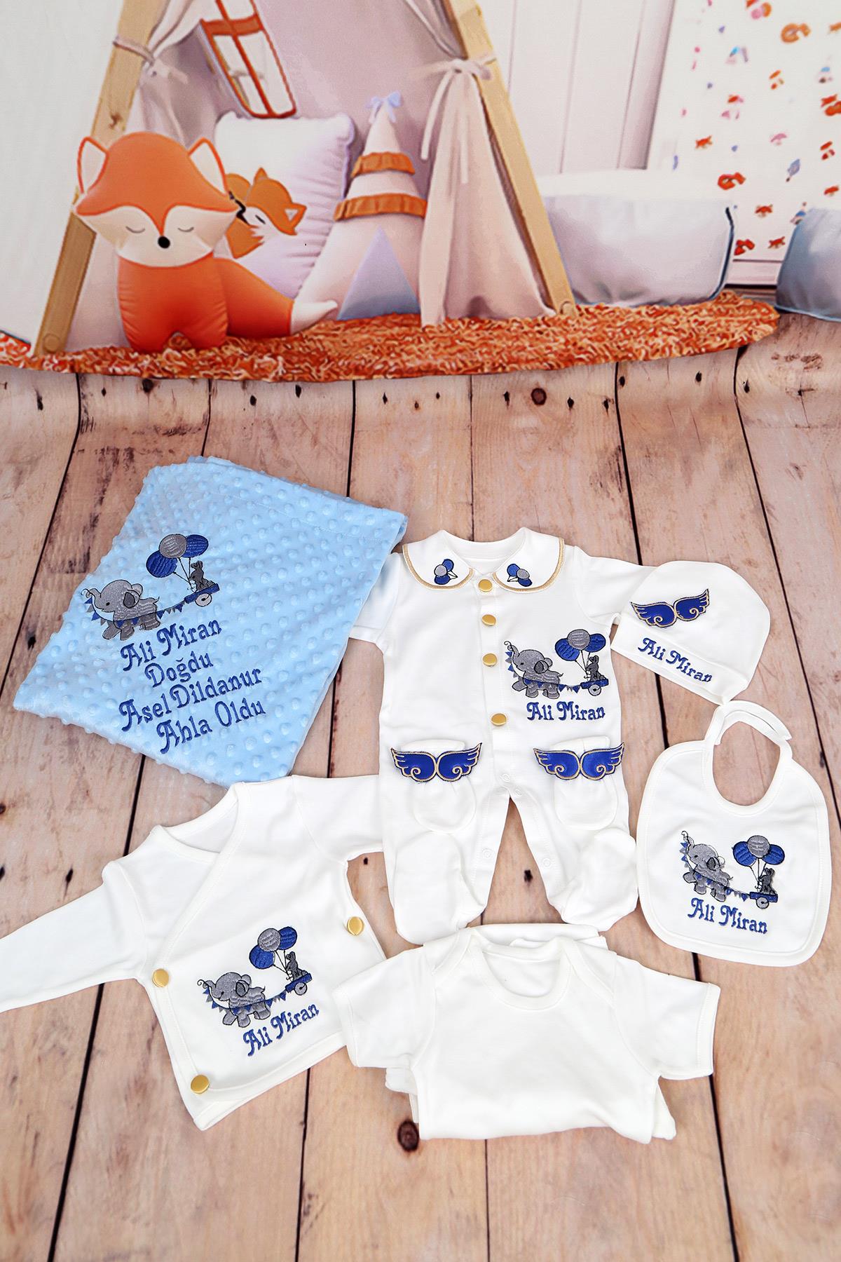 İsme Özel Fil Balon Figür Nakışlı 10lu Hastane Çıkış Set