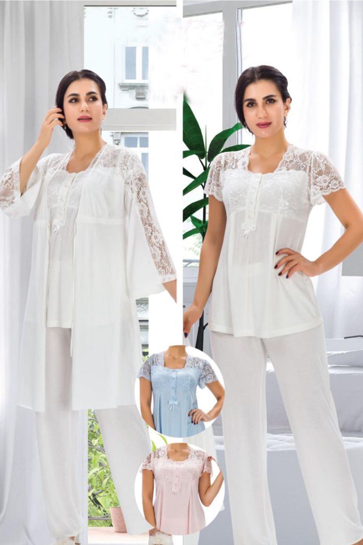 Duchesse 3008 Dantel Detaylı Sabahlıklı Lohusa Pijama Takımı