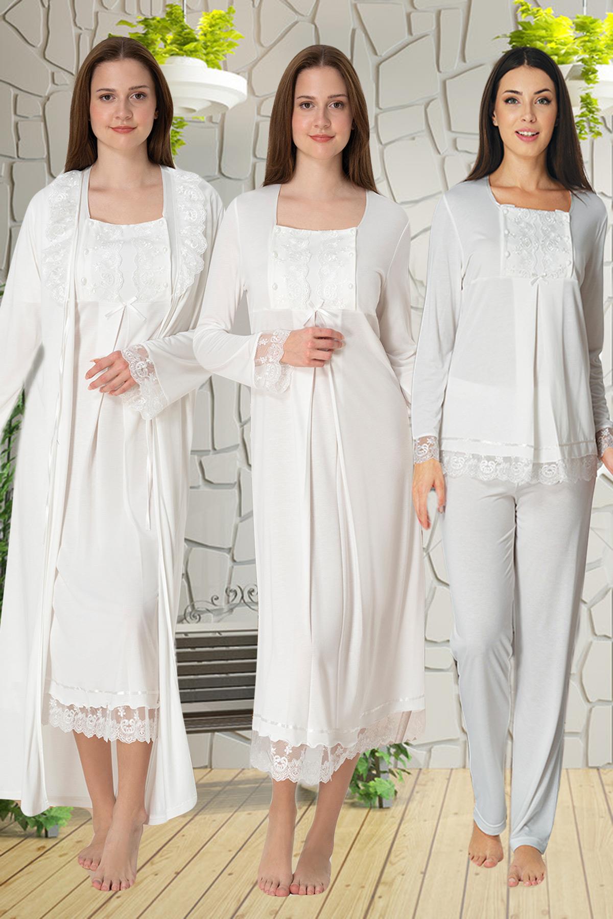 Effortt 3046 Ekru Dantelli 4lü Lohusa Seti