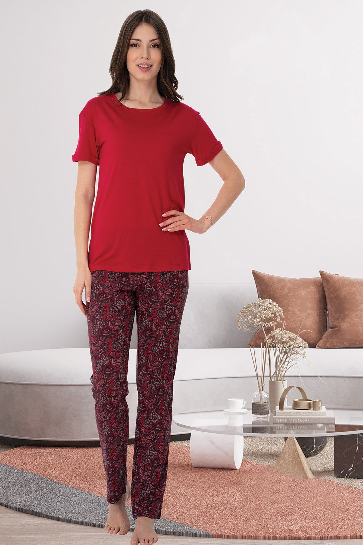 Effortt 1022 Vişne Günlük Büyük Beden Pijama Takımı