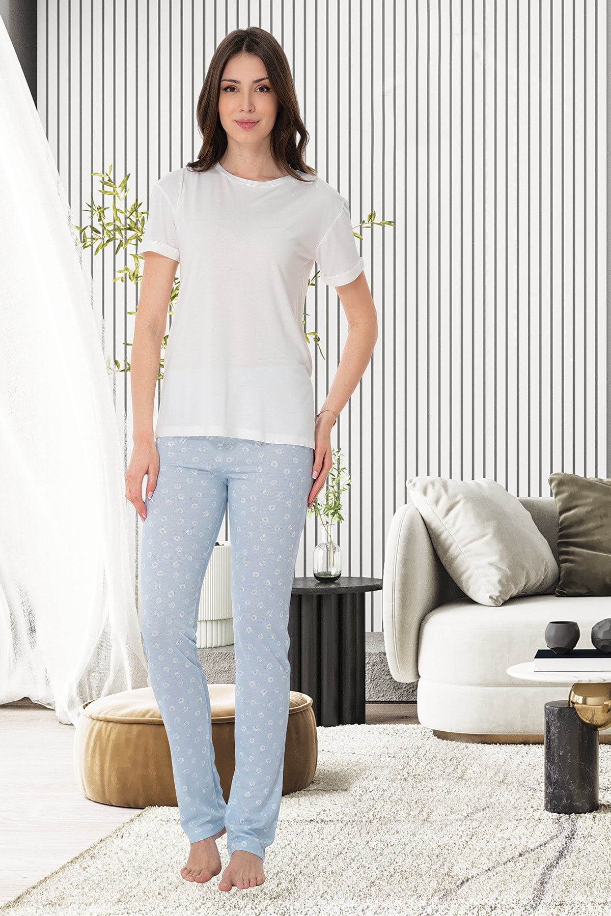 Effortt 1023 Mavi Günlük Büyük Beden Pijama Takımı