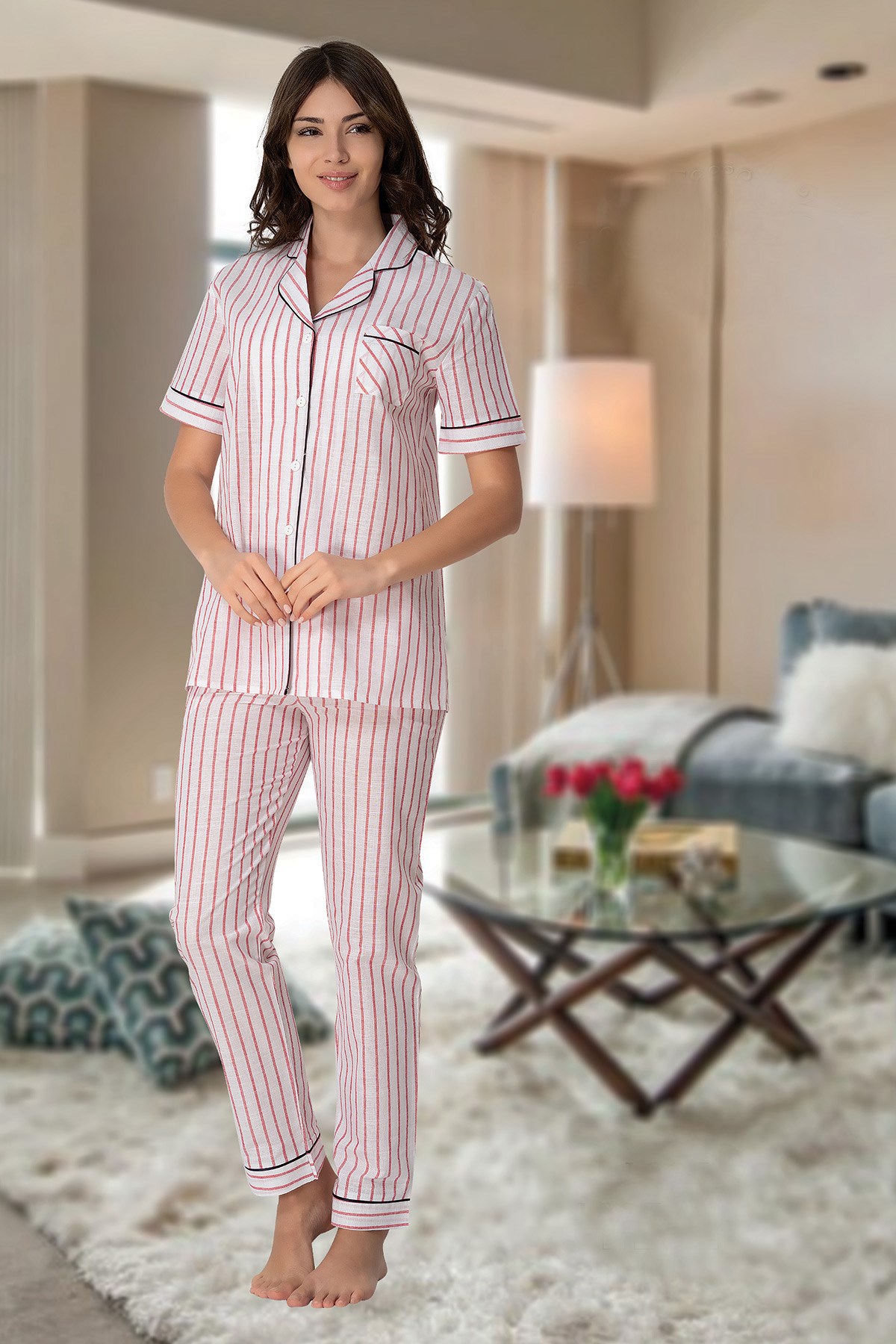 Effortt 1035 Önden Düğmeli Kısa Lohusa Pijama Takımı